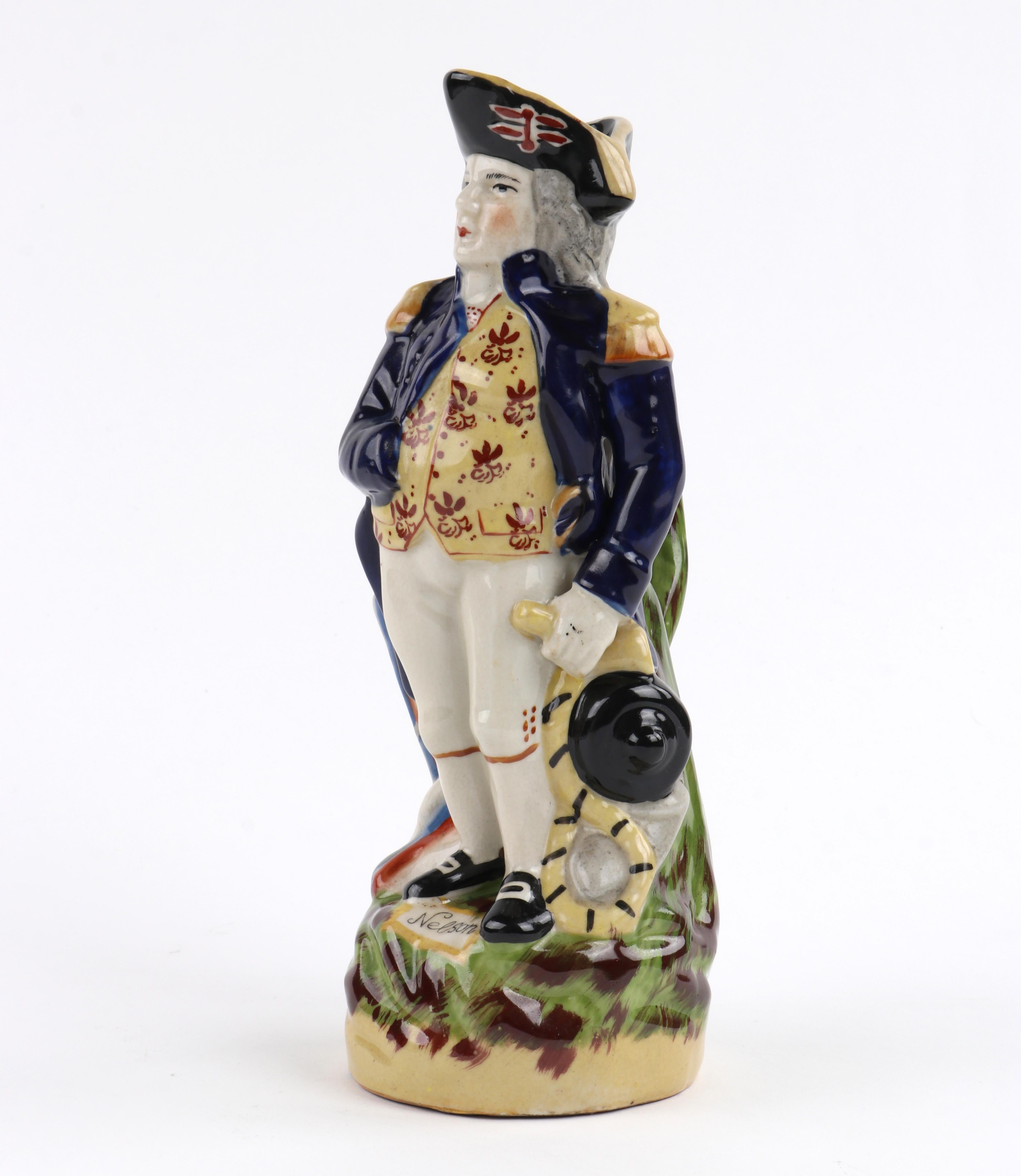 Antique Staffordshire Lord Horatio Nelson Hand Painted Toby Jug Pitcher Figure In Good Condition For Sale In Thiensville, WI