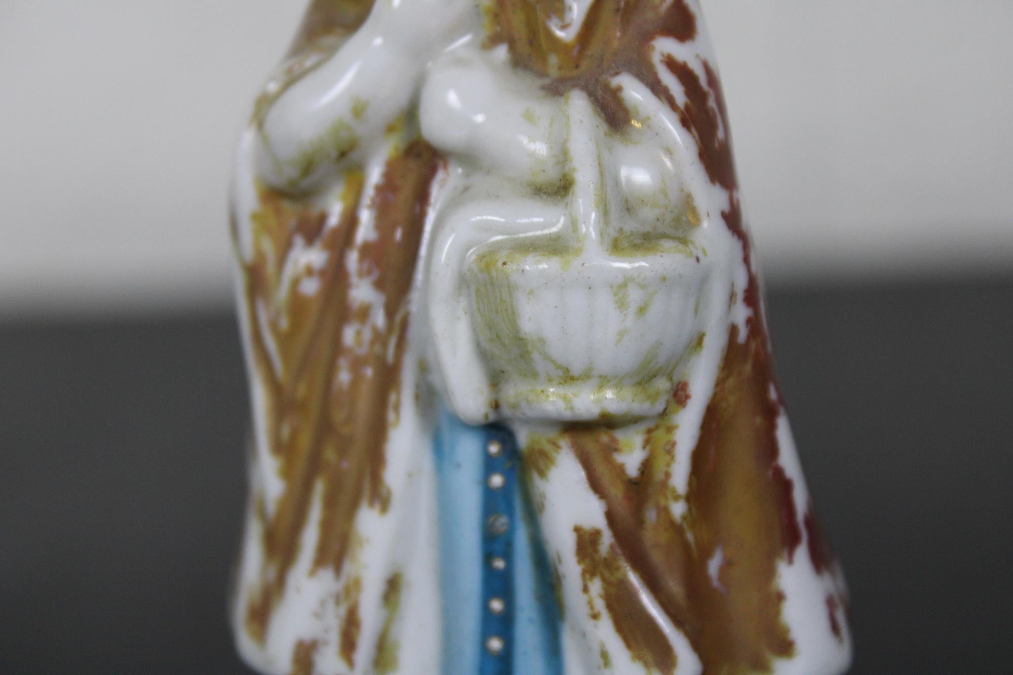 Antique Staffordshire Miniature Red Riding Hood Peasant Woman with Basket & Wolf 4