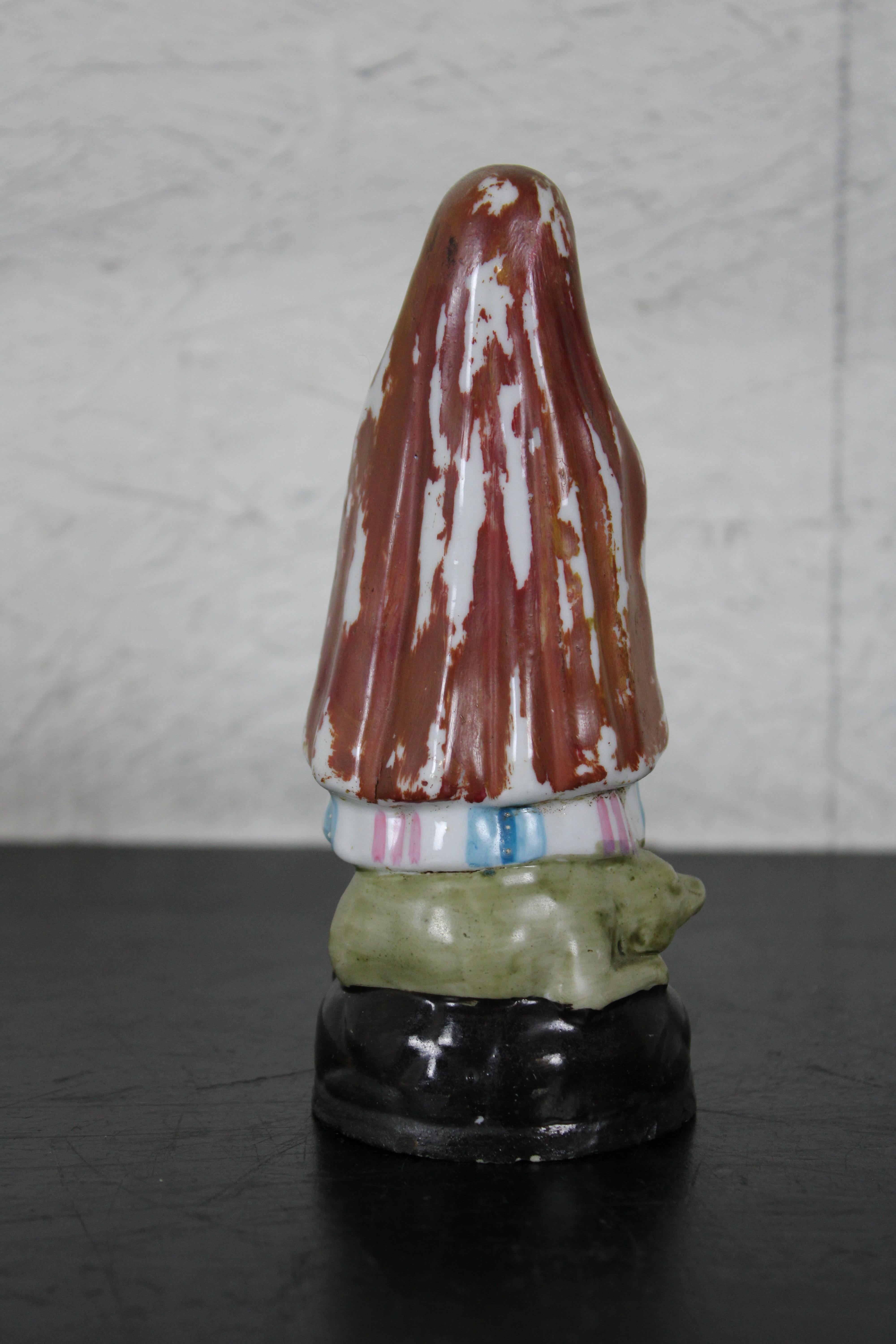 Antique Staffordshire Miniature Red Riding Hood Peasant Woman with Basket & Wolf In Good Condition In Dayton, OH