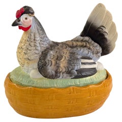 Antique Staffordshire Painted Hen on Nest covered Box or Tureen, Circa 1880