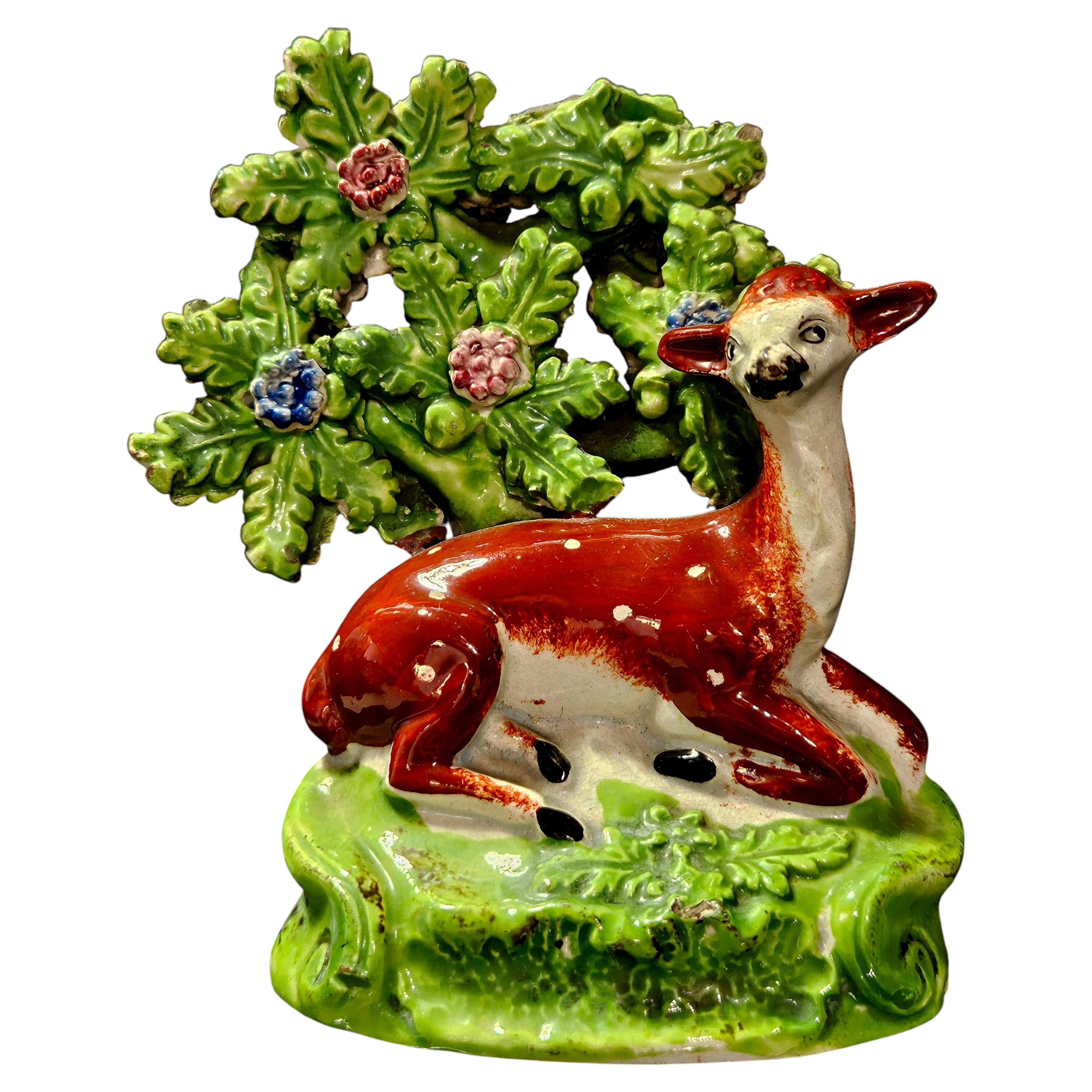 Antique Staffordshire Pearlware Bocage Object A Deer 1820