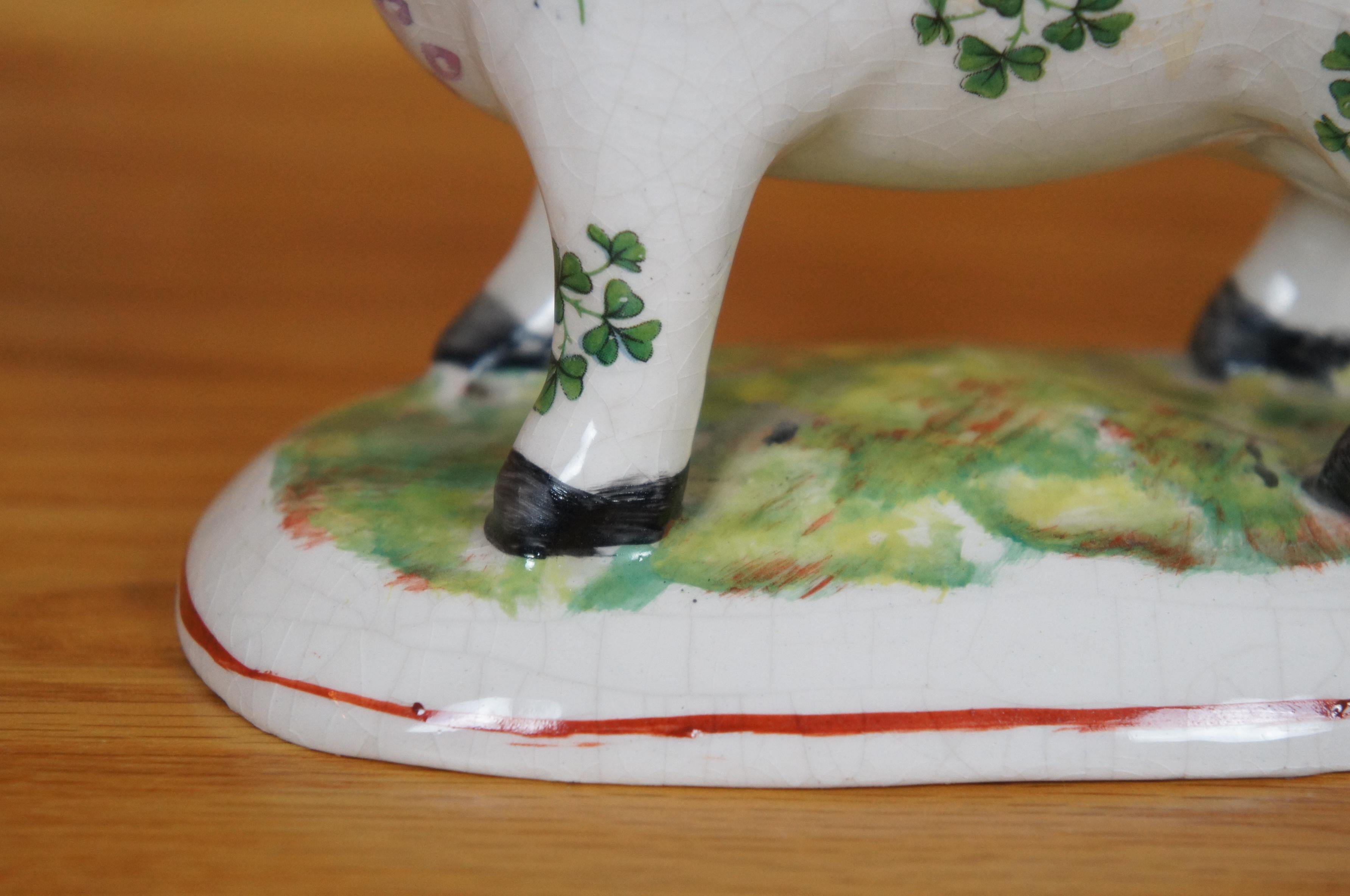 Antiker Staffordshire-Perlengeschirr Shamrock Kleeblatt Kuh Weizenkrug 7
