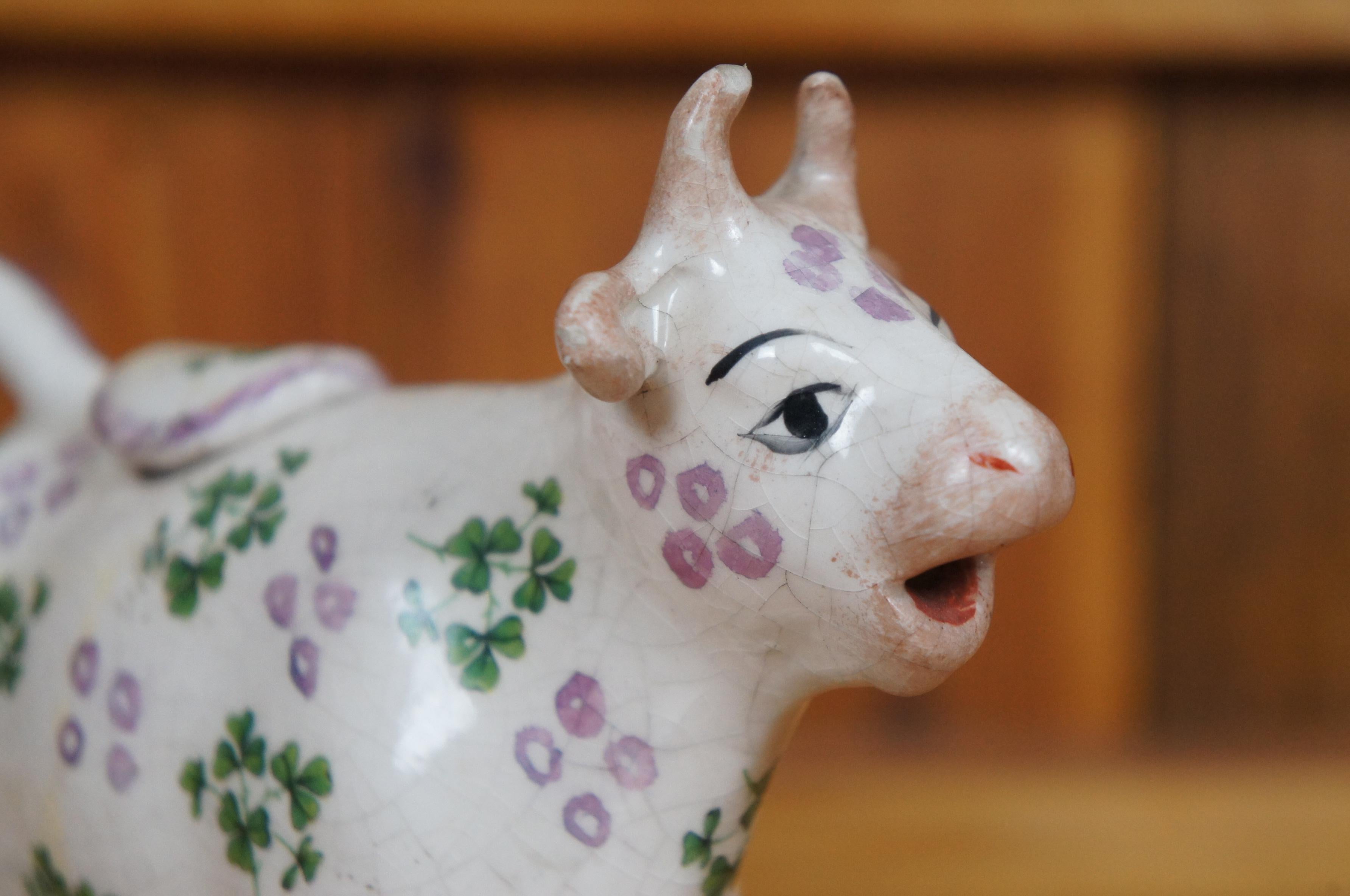 Antiker Staffordshire-Perlengeschirr Shamrock Kleeblatt Kuh Weizenkrug 7