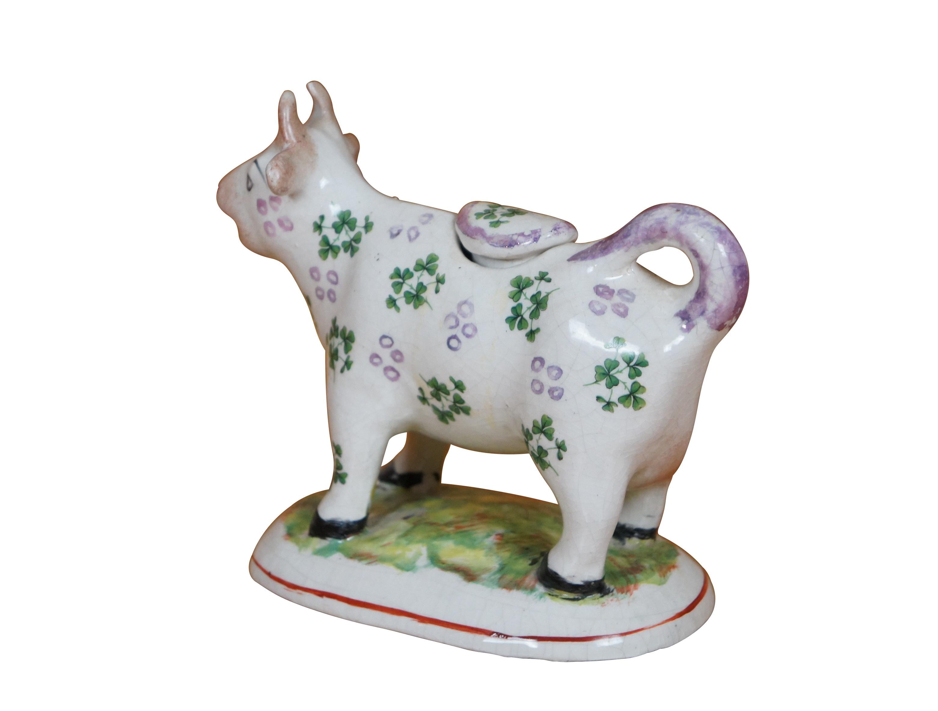 Antiker Staffordshire-Perlengeschirr Shamrock Kleeblatt Kuh Weizenkrug 7