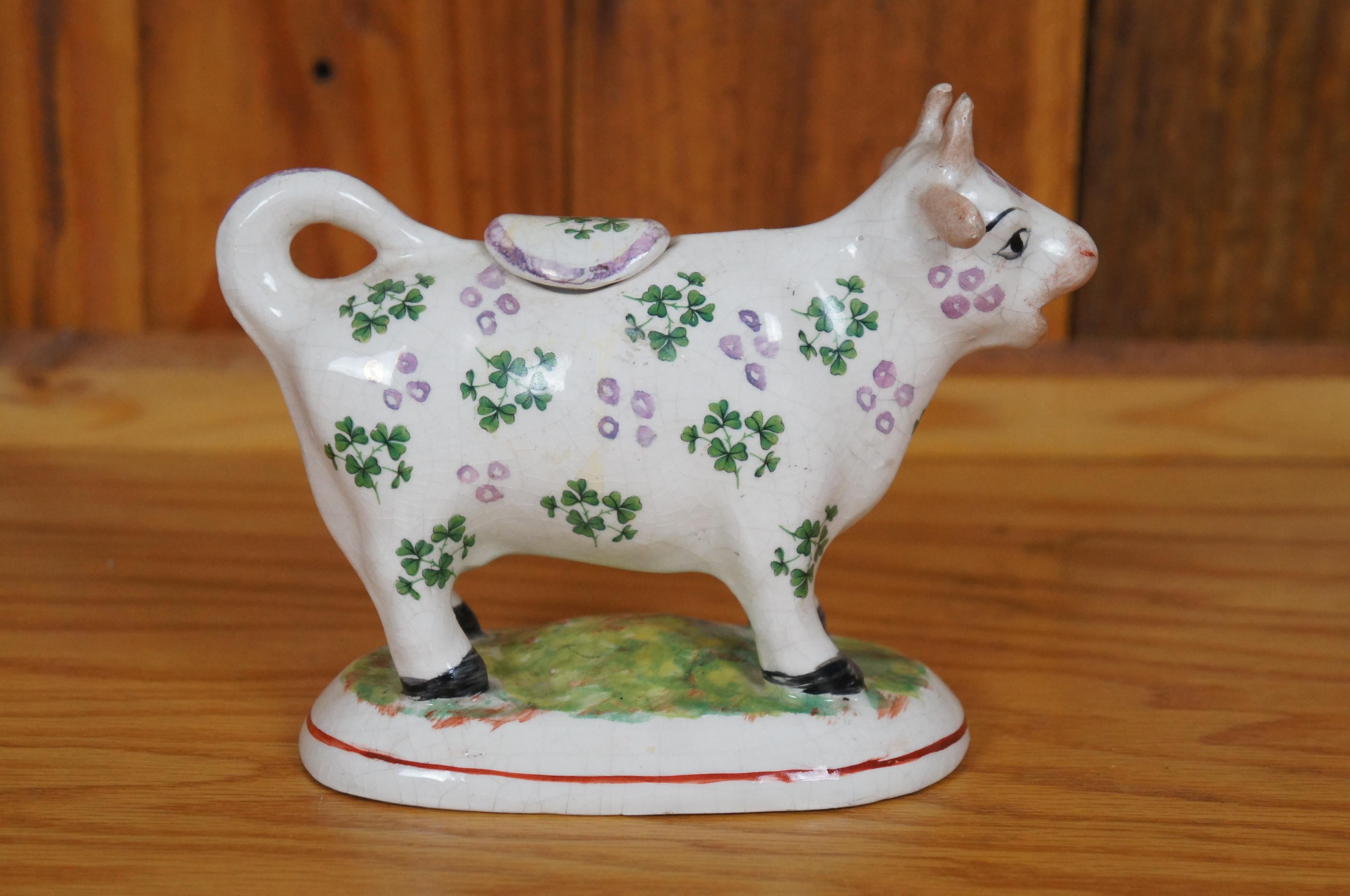 Antiker Staffordshire-Perlengeschirr Shamrock Kleeblatt Kuh Weizenkrug 7