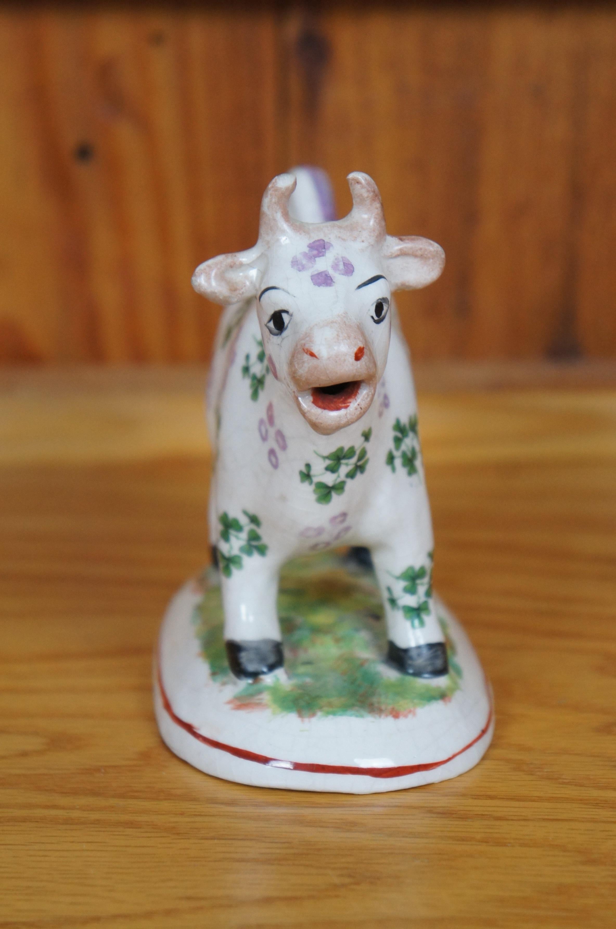 Antiker Staffordshire-Perlengeschirr Shamrock Kleeblatt Kuh Weizenkrug 7