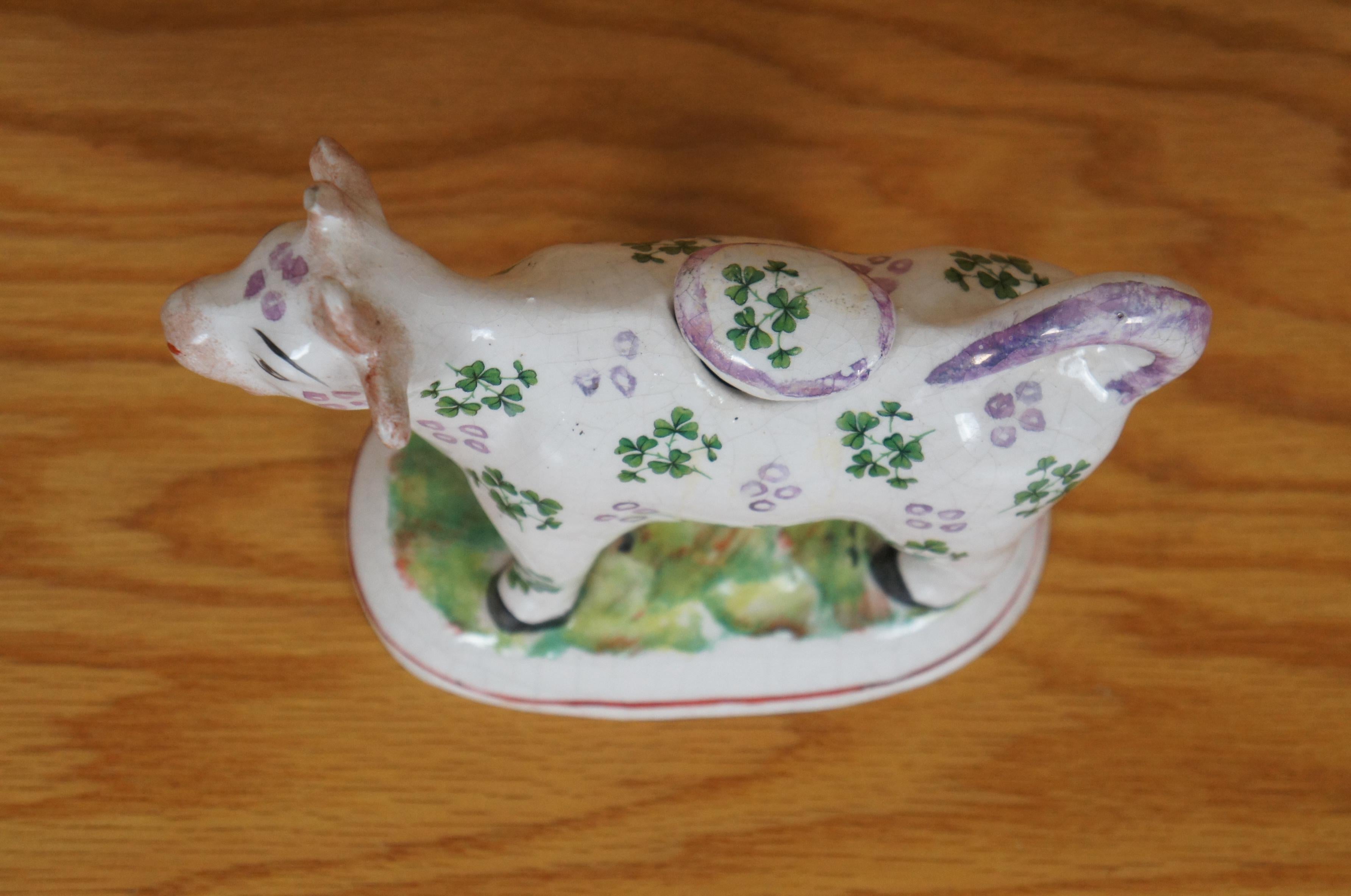 Antiker Staffordshire-Perlengeschirr Shamrock Kleeblatt Kuh Weizenkrug 7
