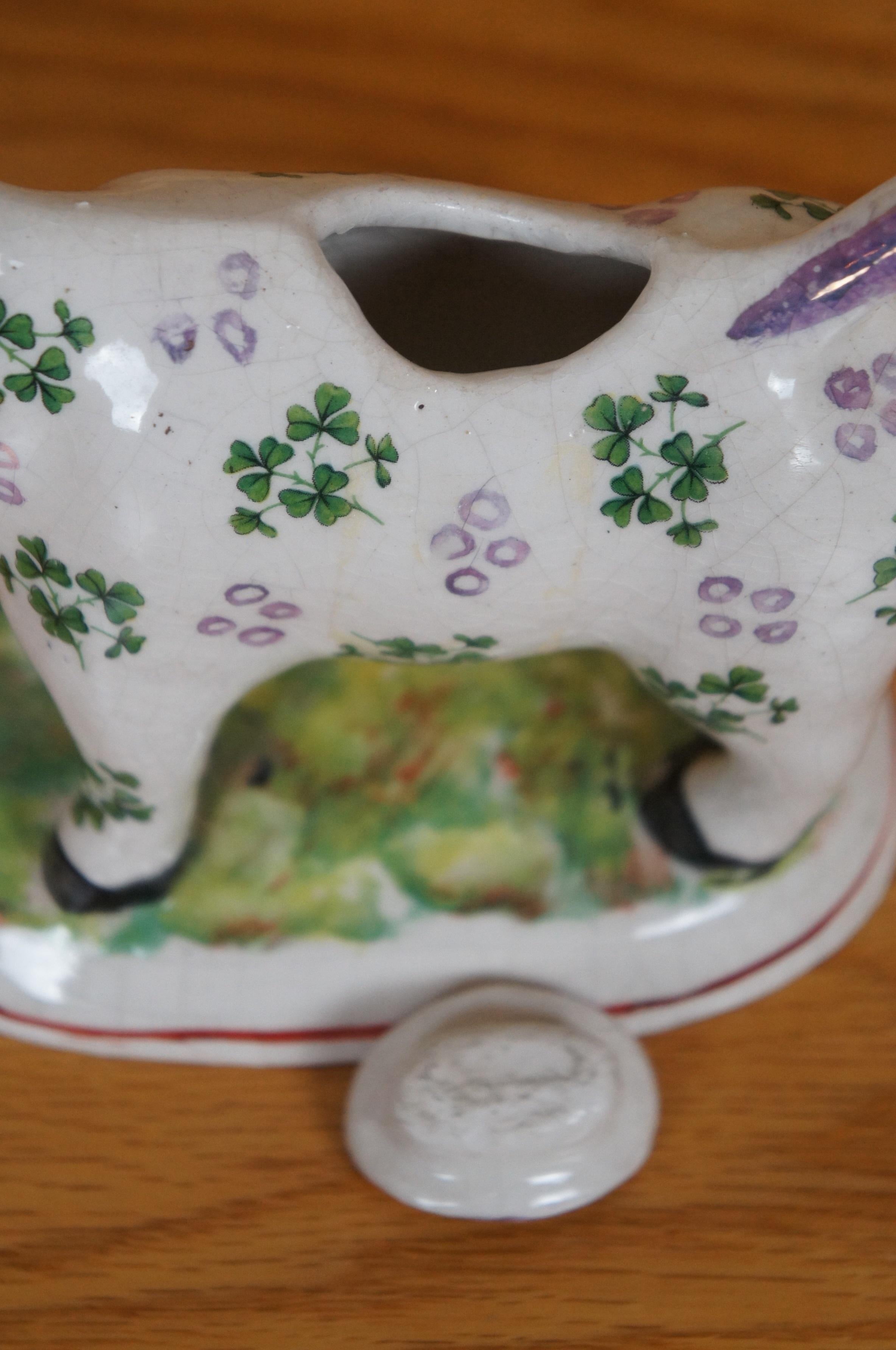 Antiker Staffordshire-Perlengeschirr Shamrock Kleeblatt Kuh Weizenkrug 7