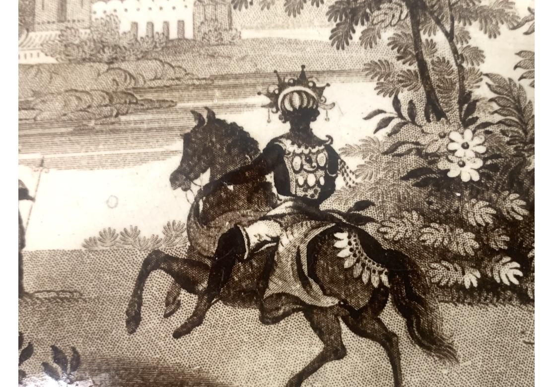 Antique Staffordshire Platter With Temple Warriors In Fair Condition For Sale In Bridgeport, CT
