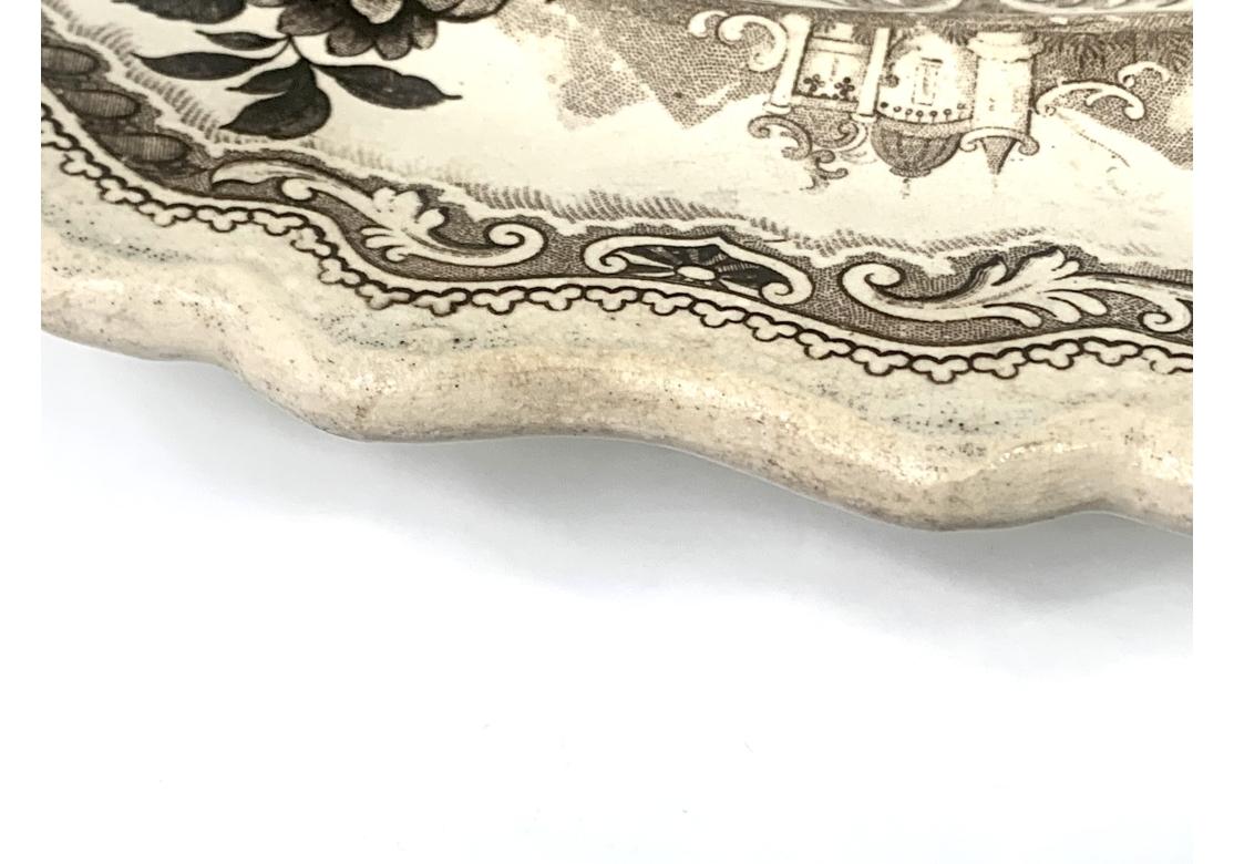 Ceramic Antique Staffordshire Platter With Temple Warriors For Sale