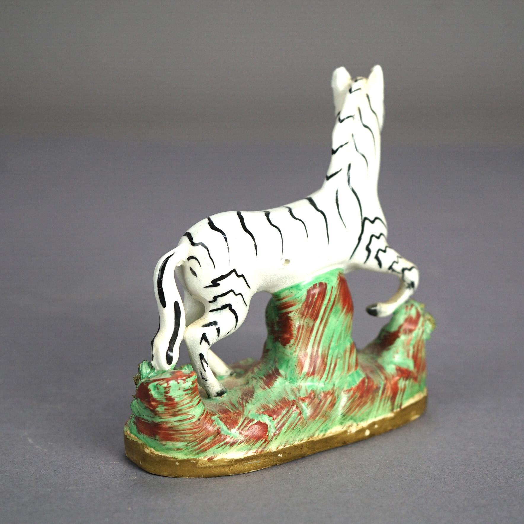 Antique Staffordshire Polychromed Porcelain Zebra & Poodle Dog Figures C1870 For Sale 5
