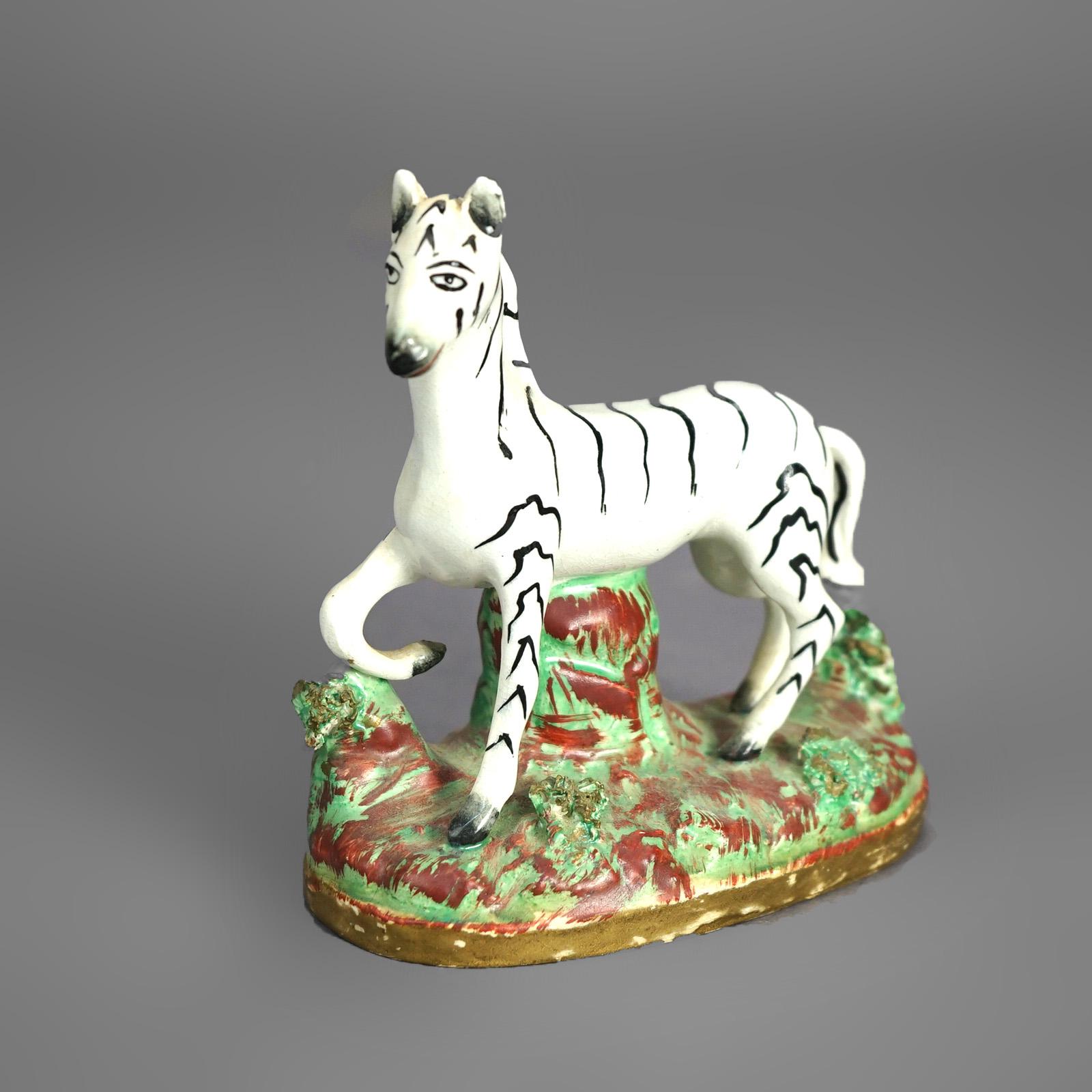 Antique Staffordshire Polychromed Porcelain Zebra & Poodle Dog Figures C1870 For Sale 1