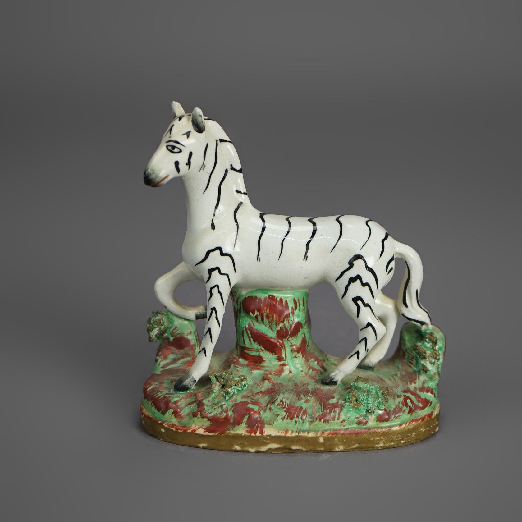 Antique Staffordshire Polychromed Porcelain Zebra & Poodle Dog Figures C1870 For Sale 3