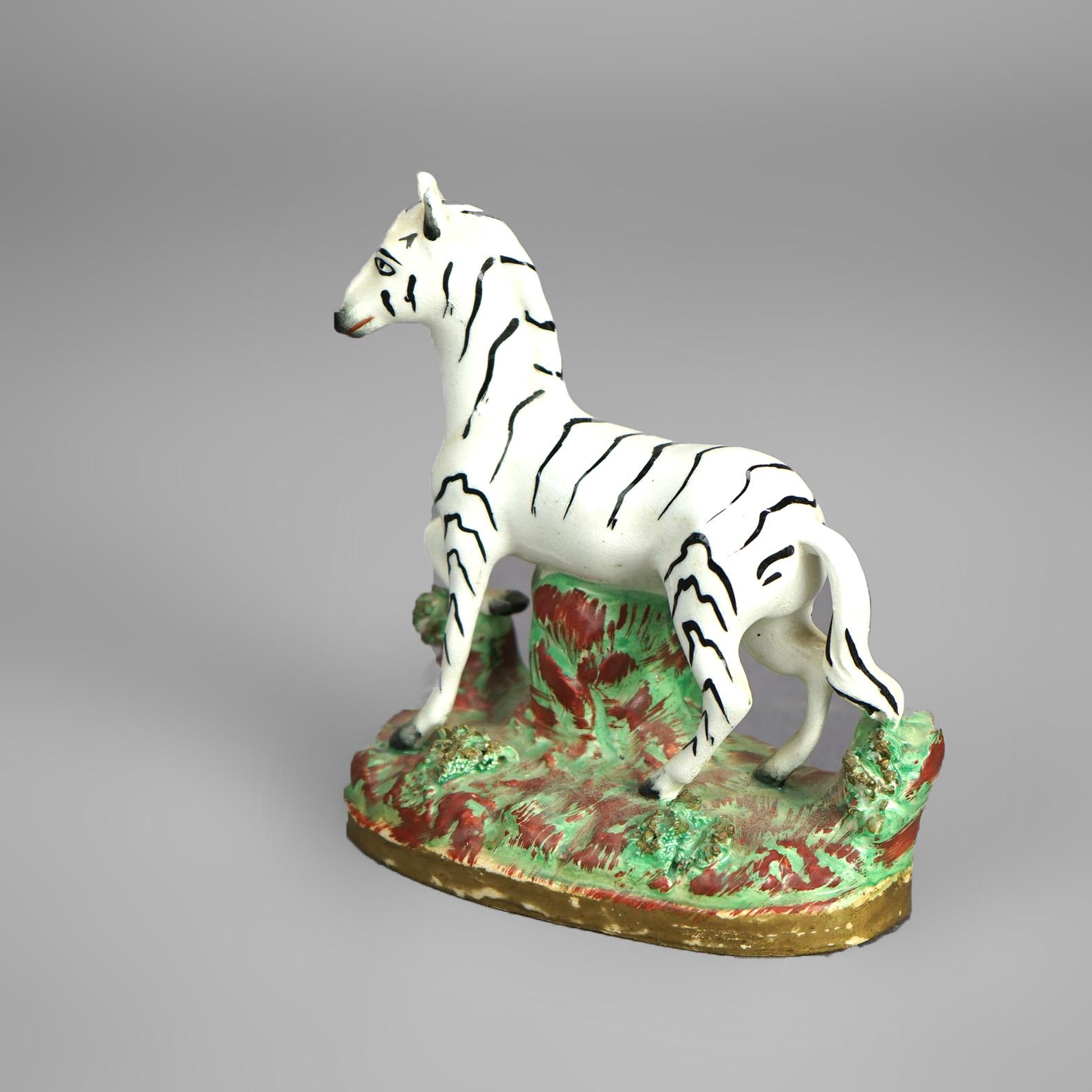 Antique Staffordshire Polychromed Porcelain Zebra & Poodle Dog Figures C1870 For Sale 2