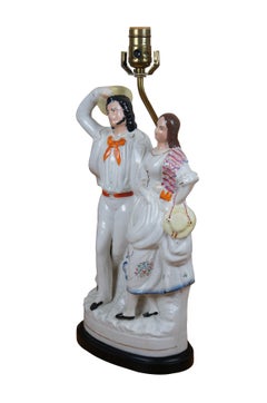 Antique Staffordshire Porcelain Courting Couple Sailors Return Table Lamp 29"