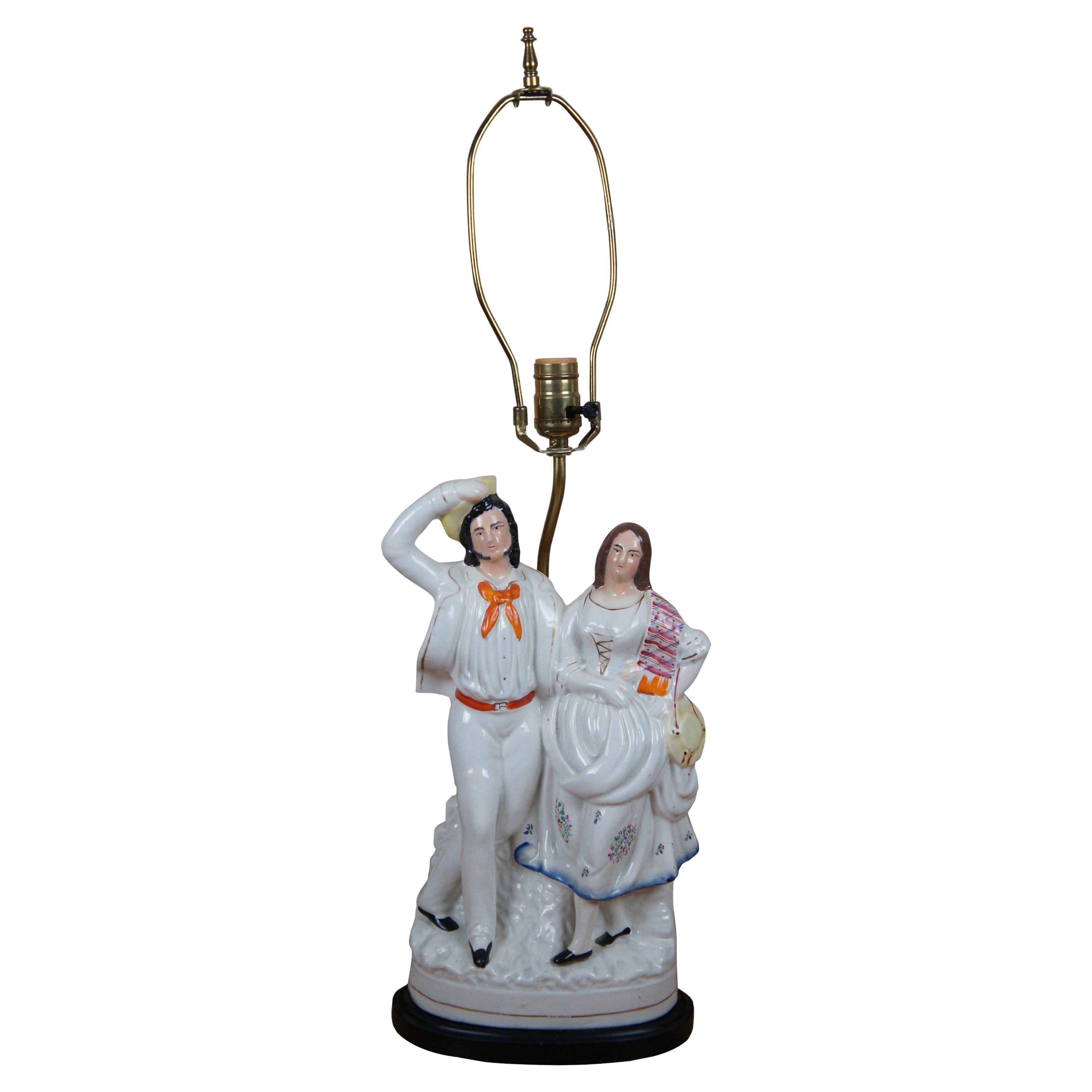 Antique Staffordshire Porcelain Courting Couple Sailors Return Table Lamp 29"