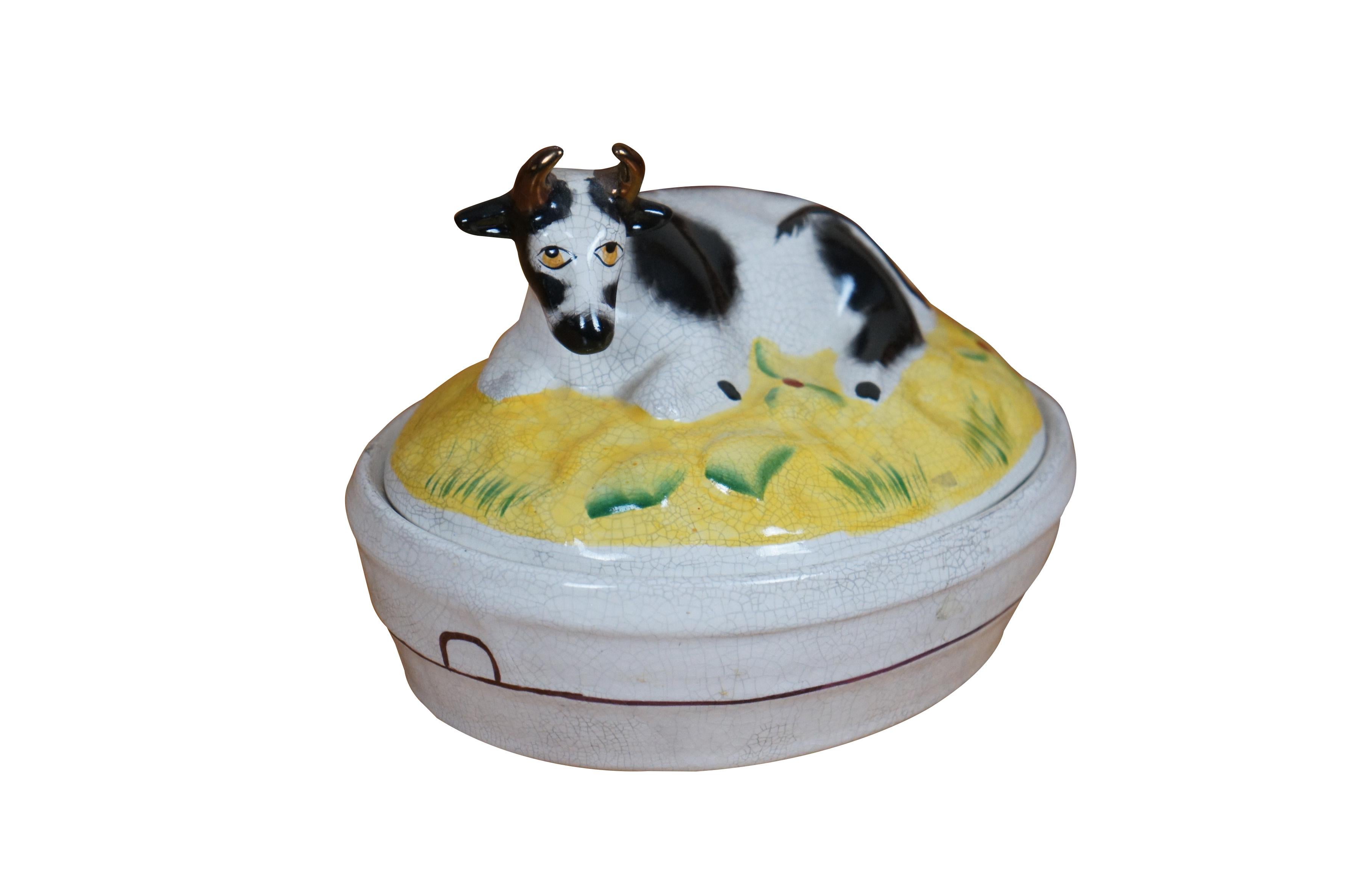 Antique Staffordshire Porcelana Vaca Tapa Mantequera Sopera Baratija 7