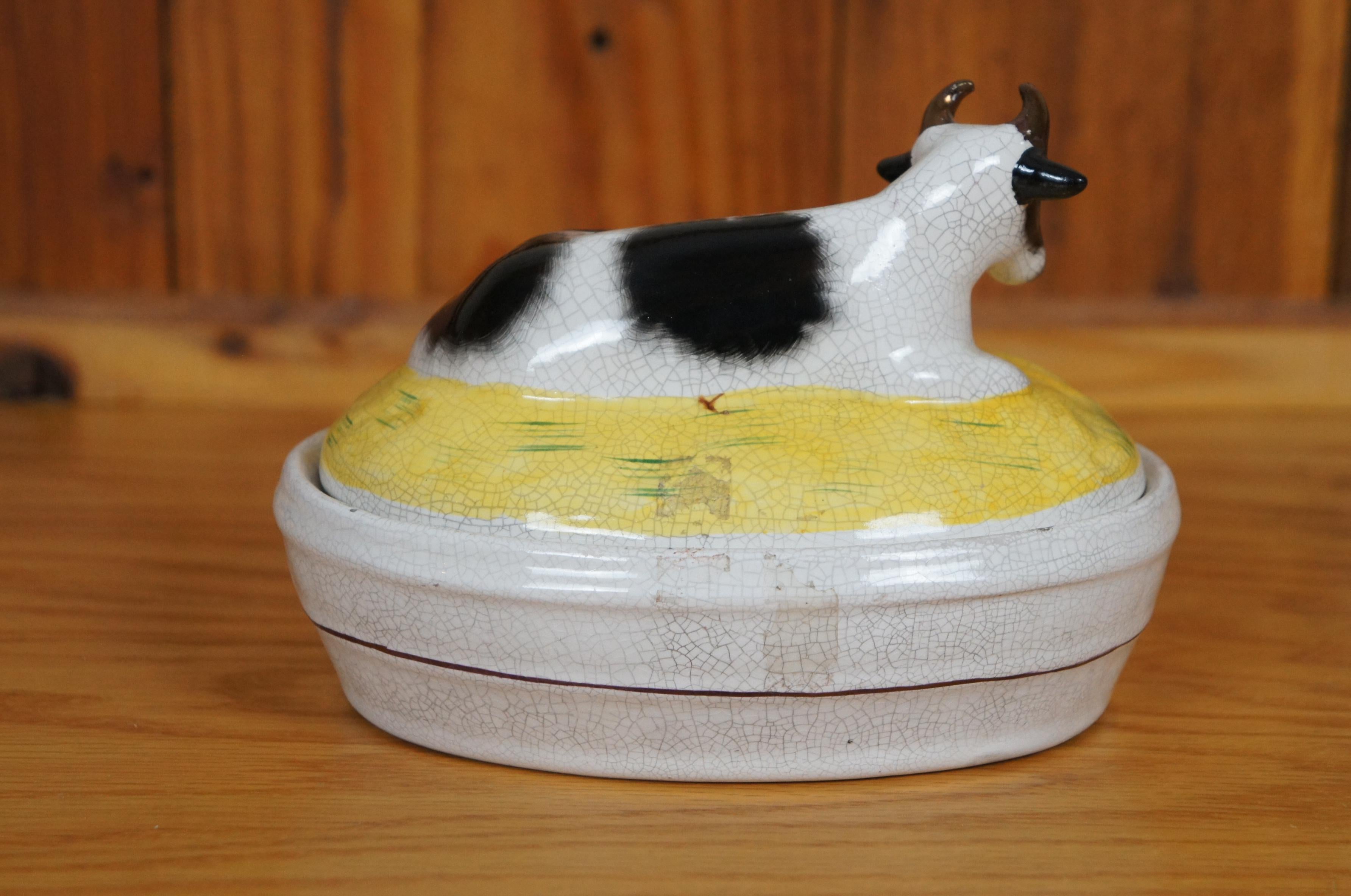 Antique Staffordshire Porcelana Vaca Tapa Mantequera Sopera Baratija 7