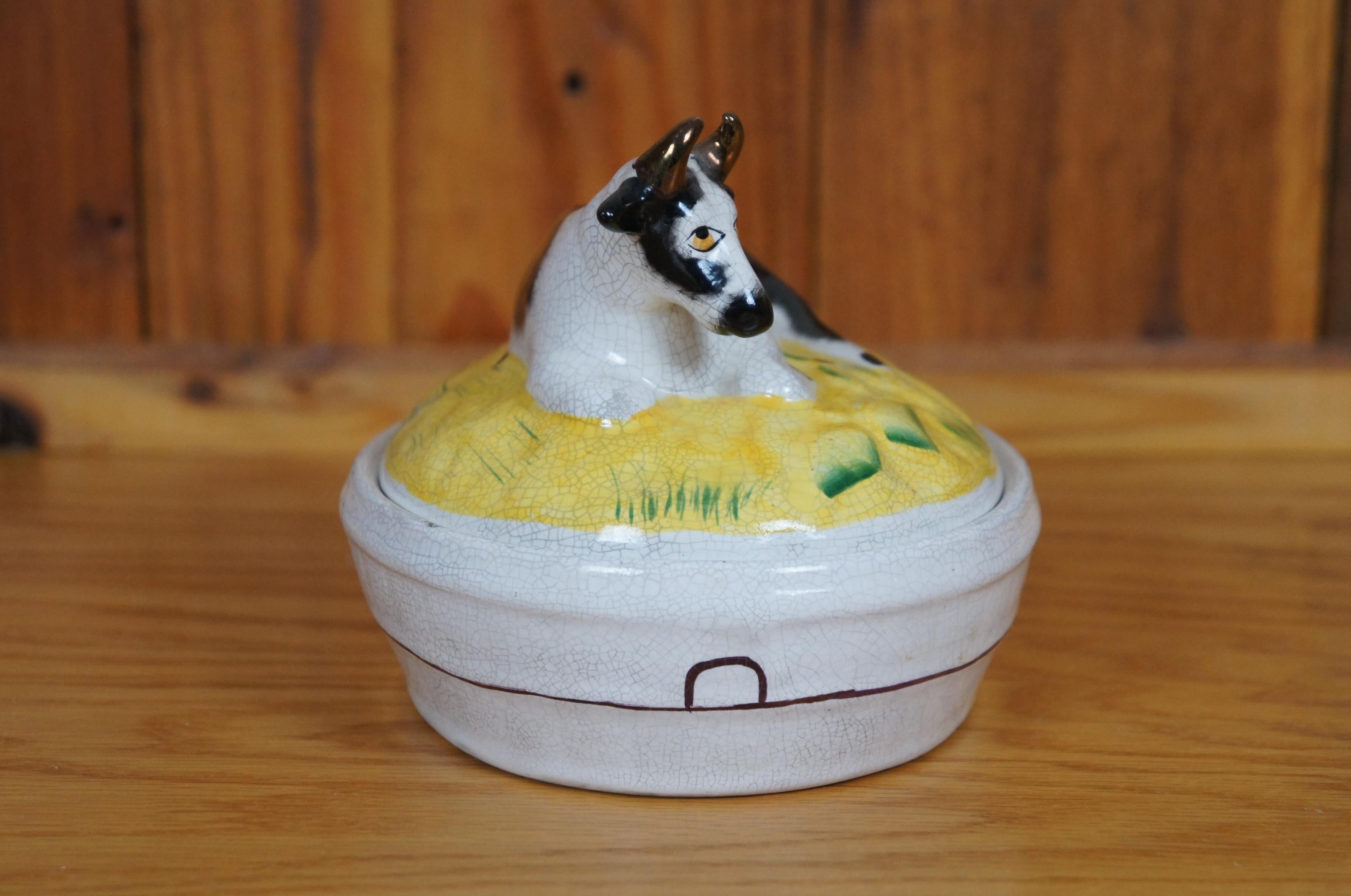 Antique Staffordshire Porcelana Vaca Tapa Mantequera Sopera Baratija 7