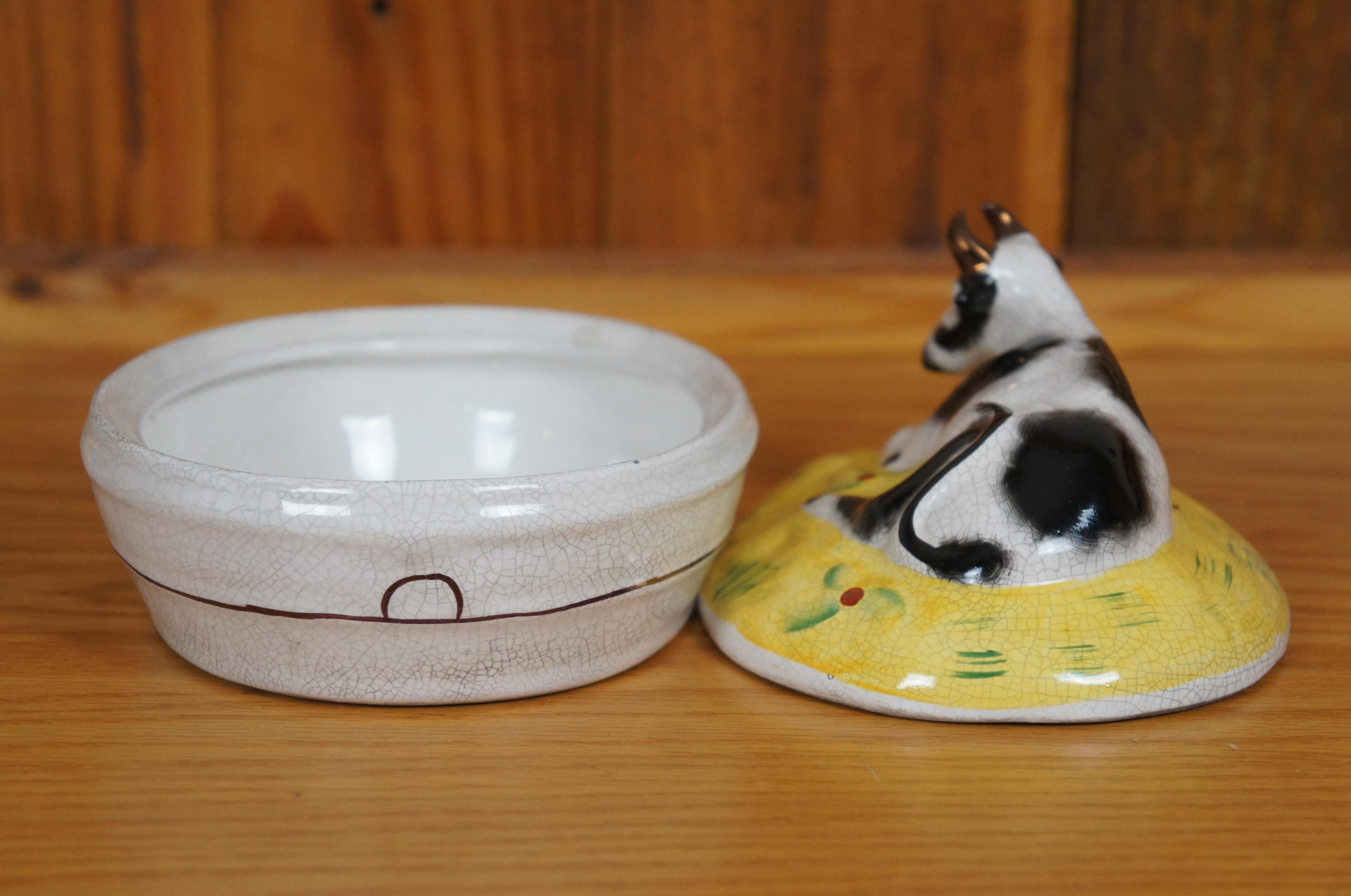 Antique Staffordshire Porcelana Vaca Tapa Mantequera Sopera Baratija 7
