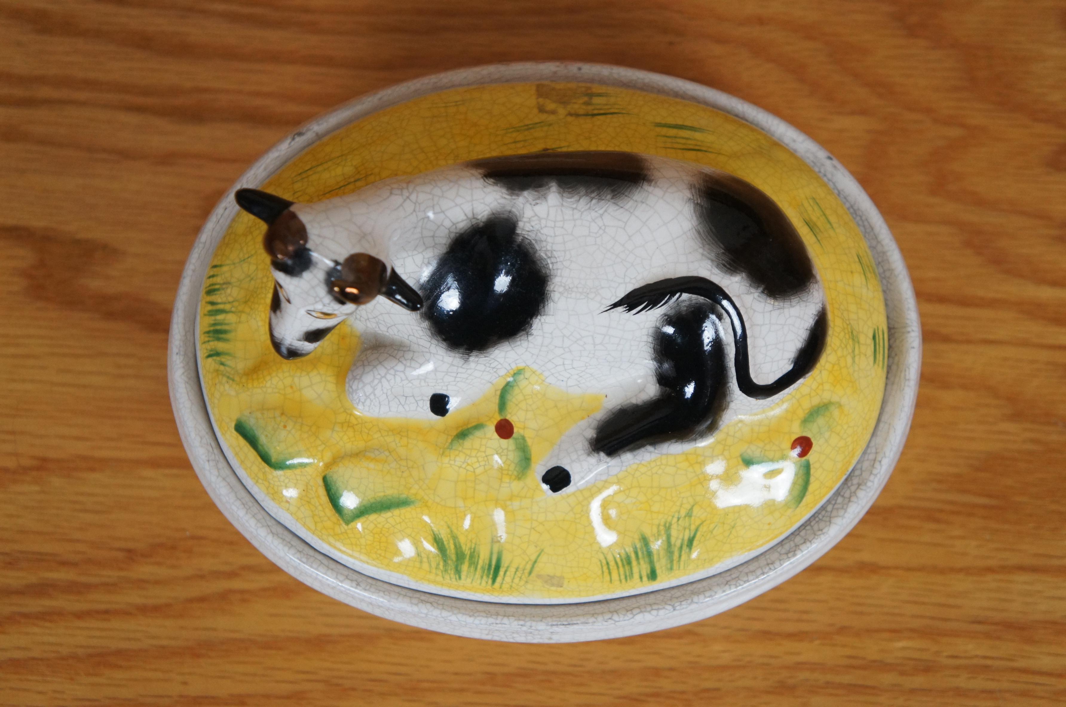 Antique Staffordshire Porcelana Vaca Tapa Mantequera Sopera Baratija 7