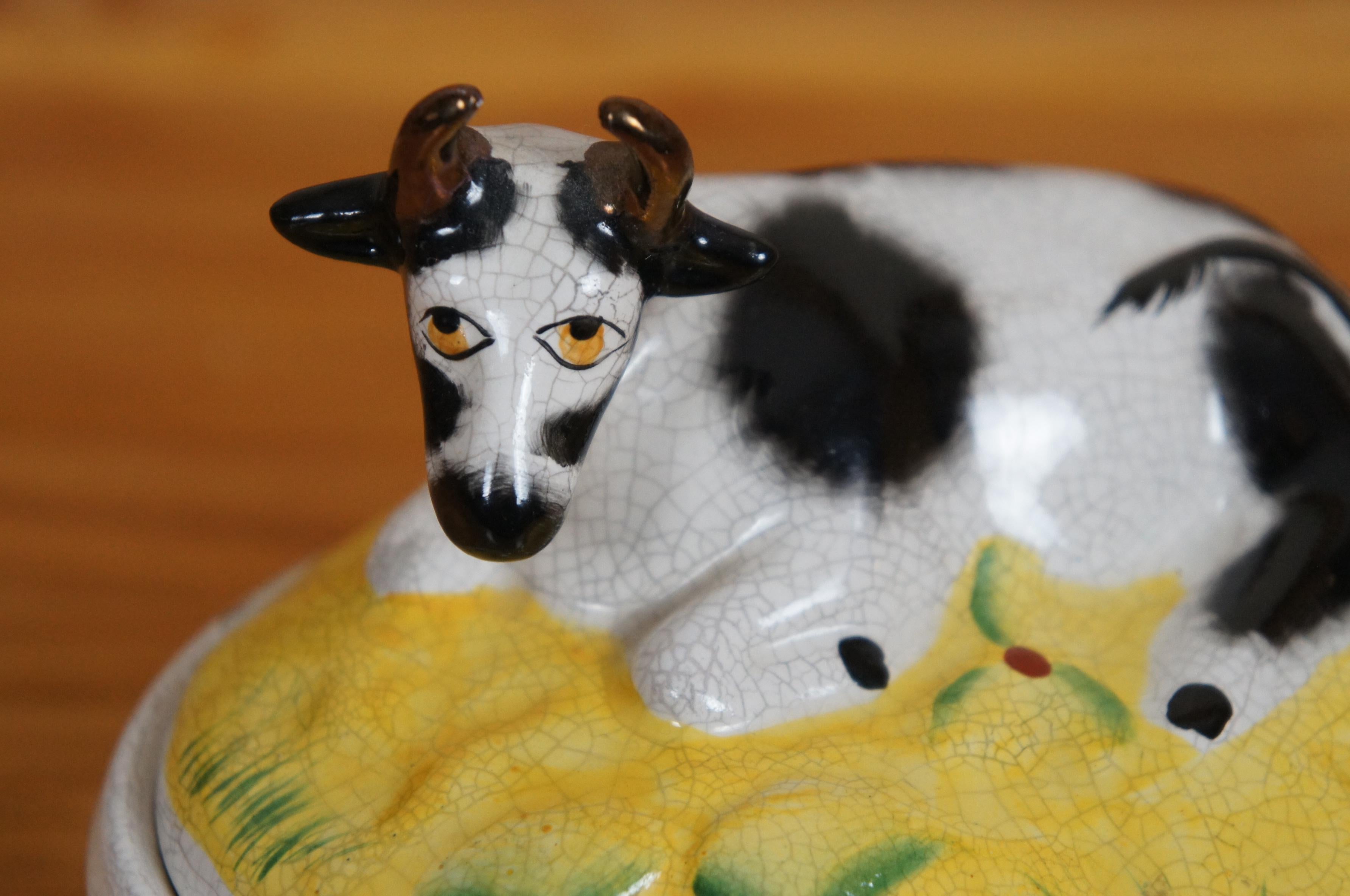 Antique Staffordshire Porcelana Vaca Tapa Mantequera Sopera Baratija 7