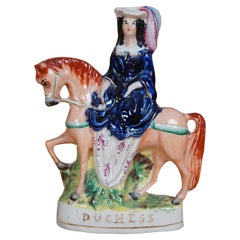Antique Staffordshire Porcelain Duchess of Cambridge Horseback Figurine 9"