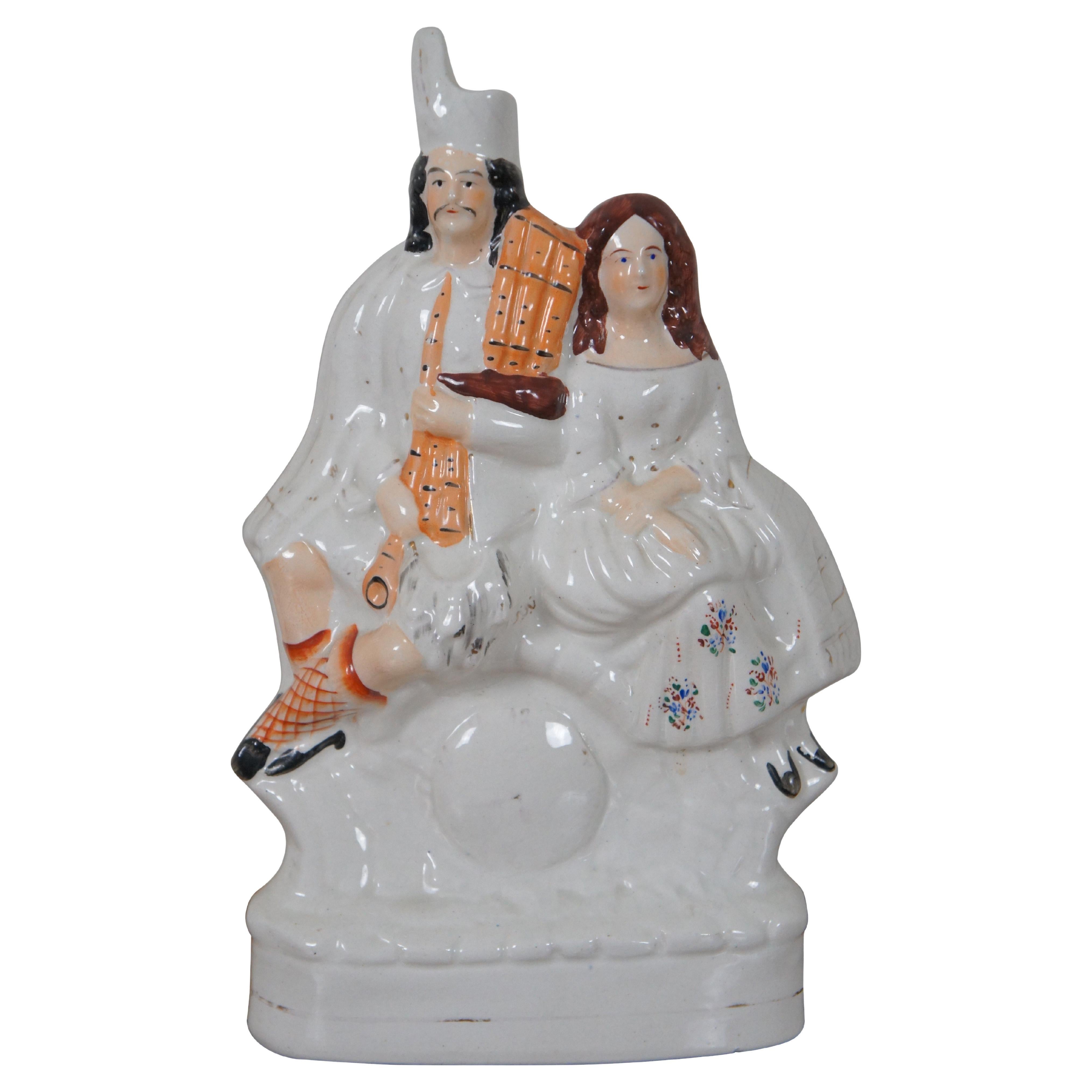 Antique Staffordshire Porcelain Figurine Faux Clock Scottish Couple For Sale