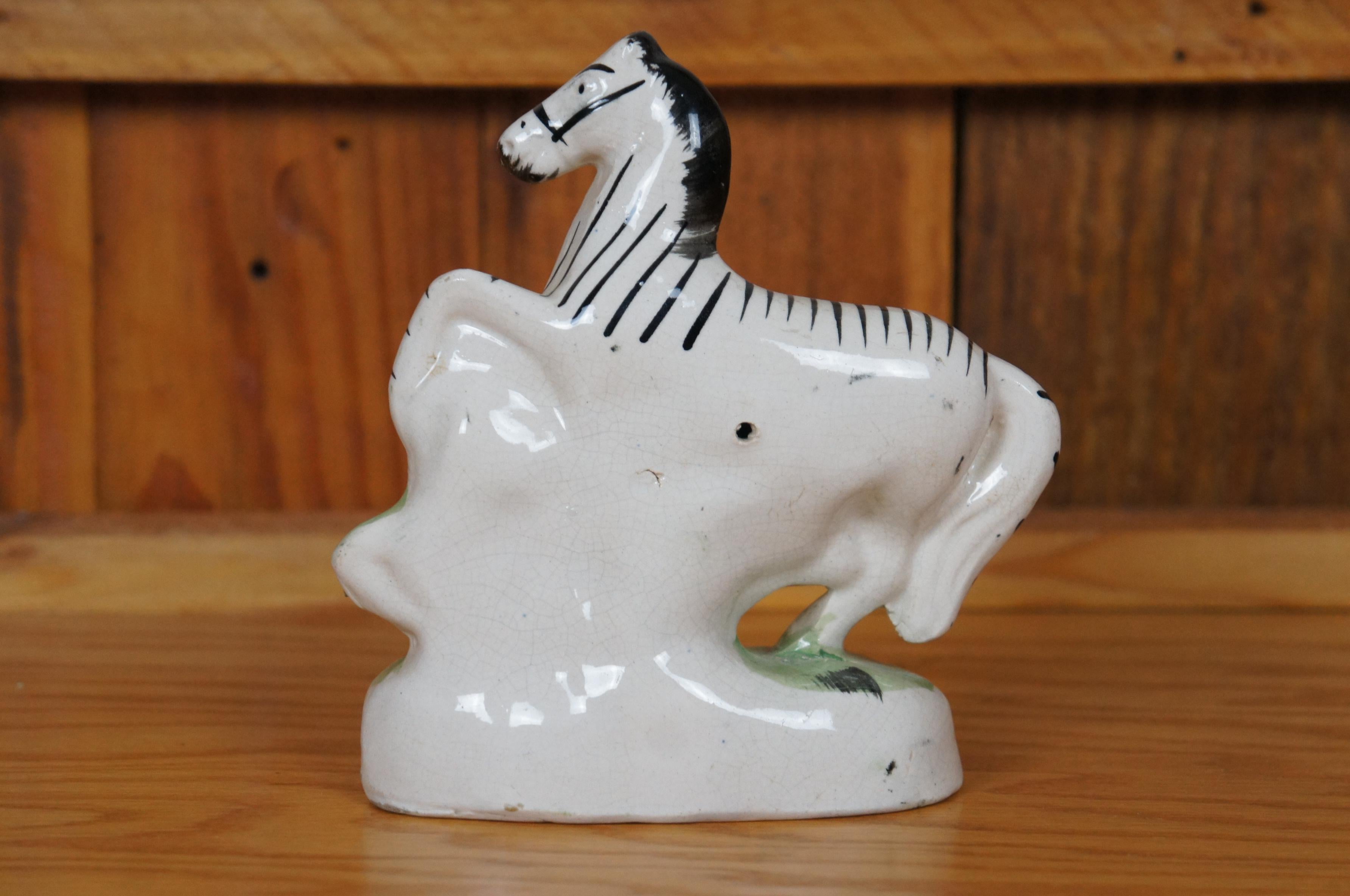 Antique Staffordshire Porcelain Flatback African Zebra Striped Horse Figurine 7