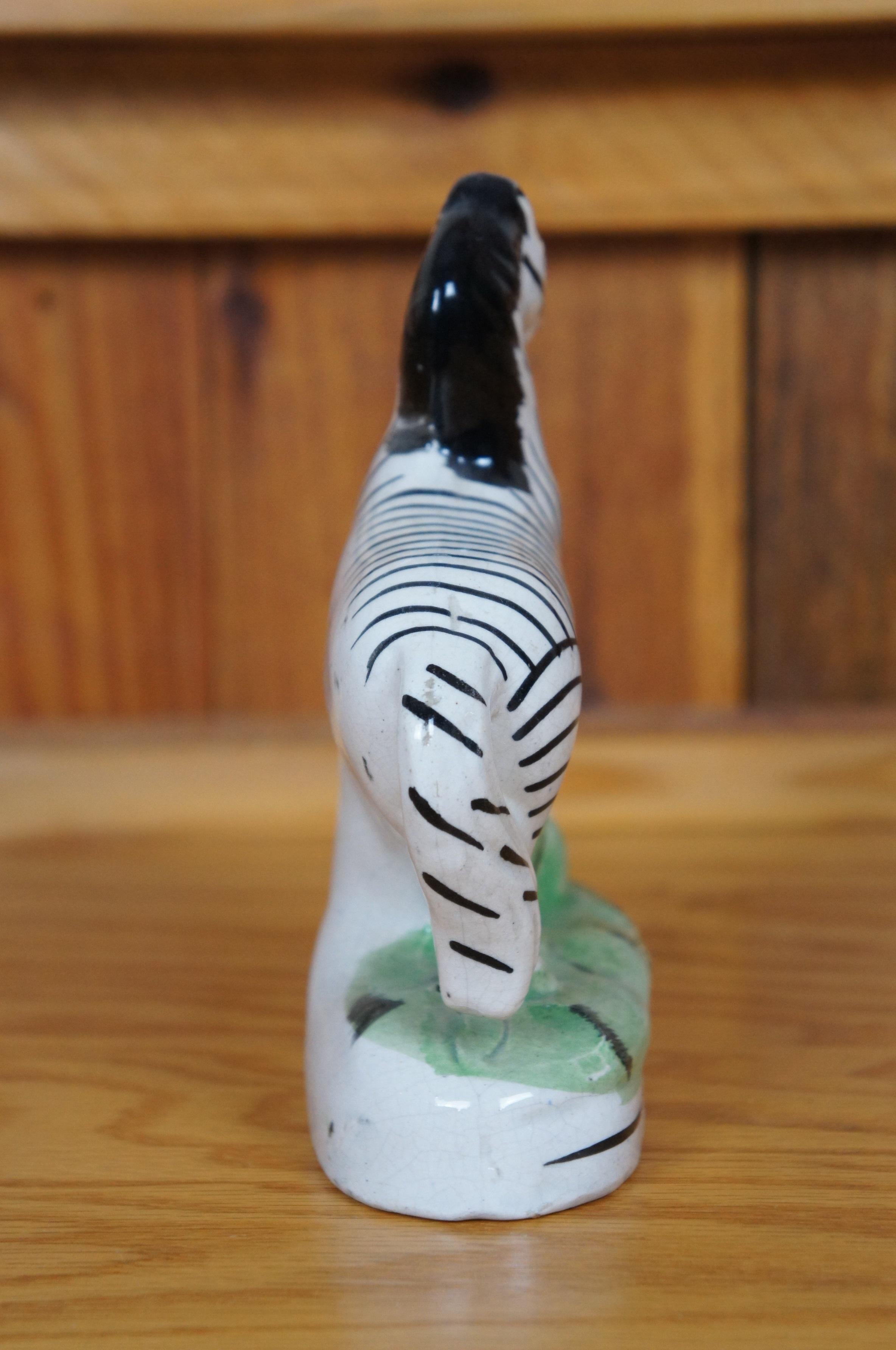 19th Century Antique Staffordshire Porcelain Flatback African Zebra Striped Horse Figurine 7