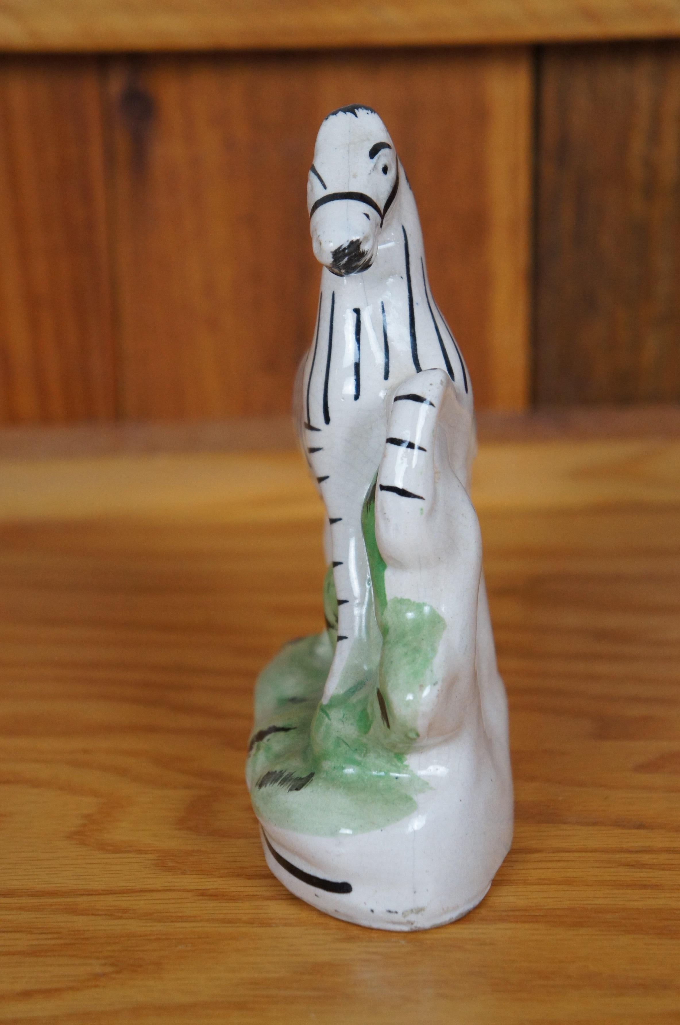 Antique Staffordshire Porcelain Flatback African Zebra Striped Horse Figurine 7