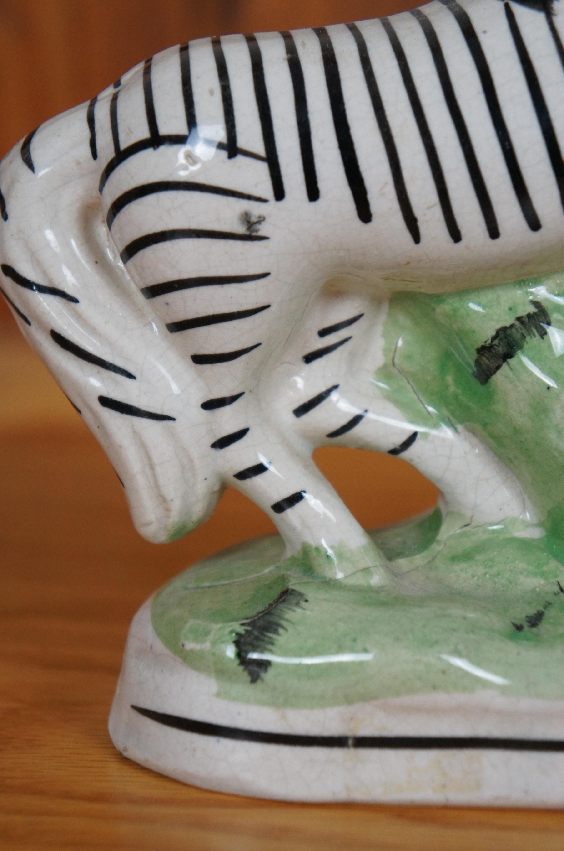 Antique Staffordshire Porcelain Flatback African Zebra Striped Horse Figurine 7