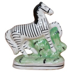 Antique Staffordshire Porcelain Flatback African Zebra Striped Horse Figurine 7"