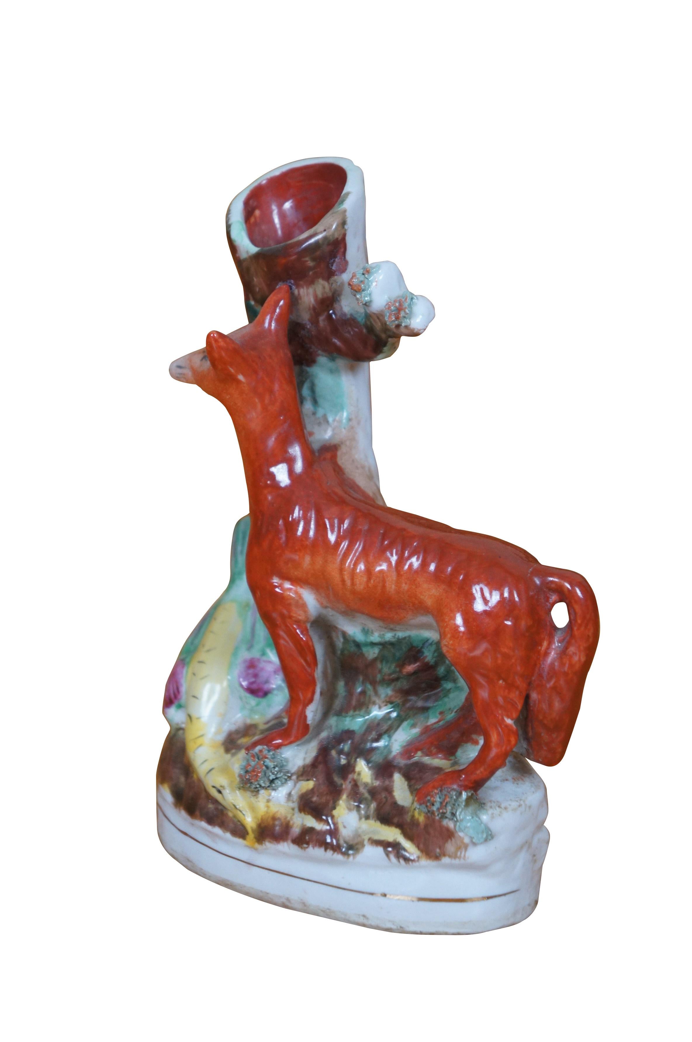 Antique Staffordshire Porcelain Fox Pheasant Hunt Pastille Burner Spill Vase 8
