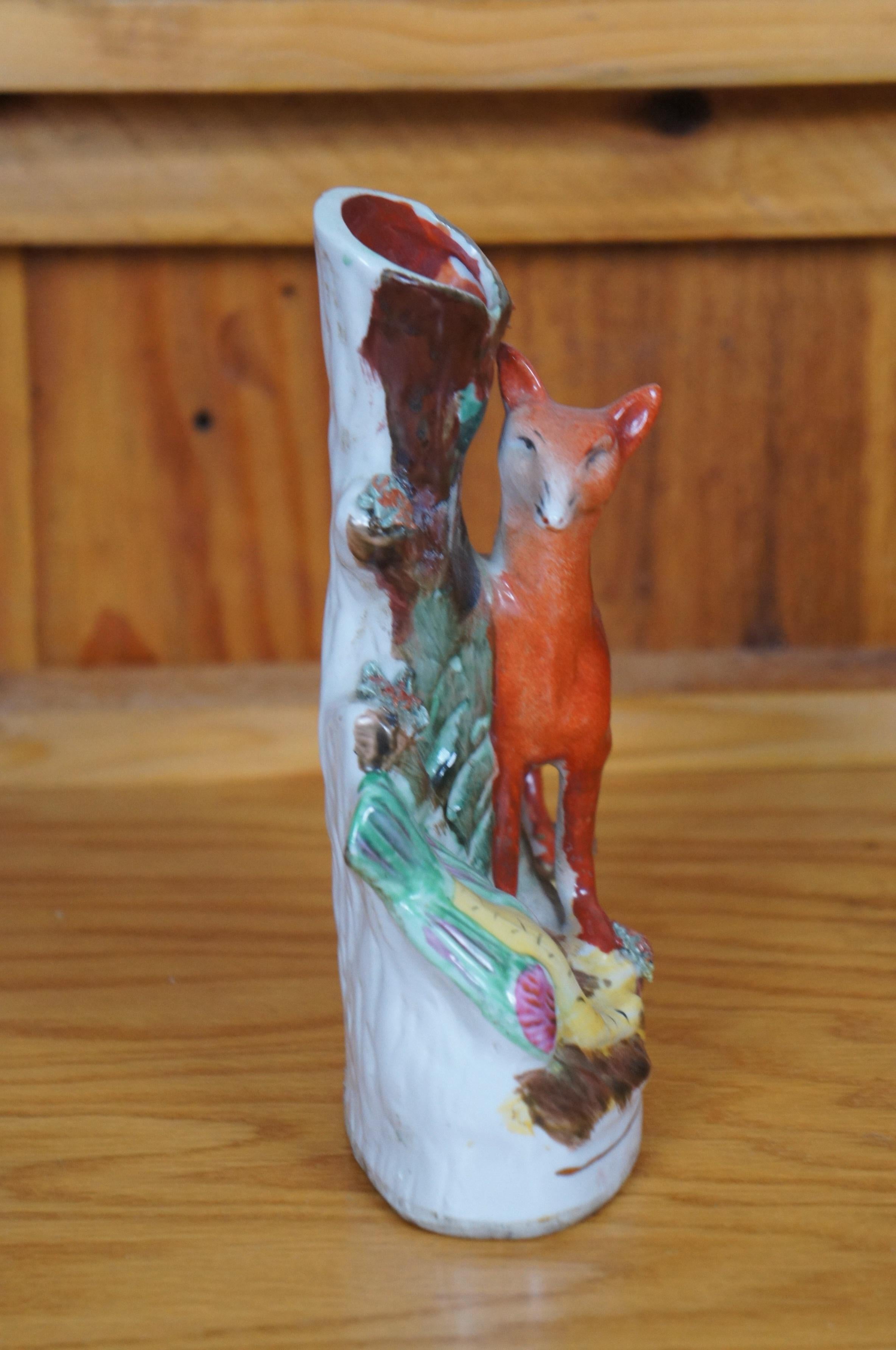 Antique Staffordshire Porcelain Fox Pheasant Hunt Pastille Burner Spill Vase 8