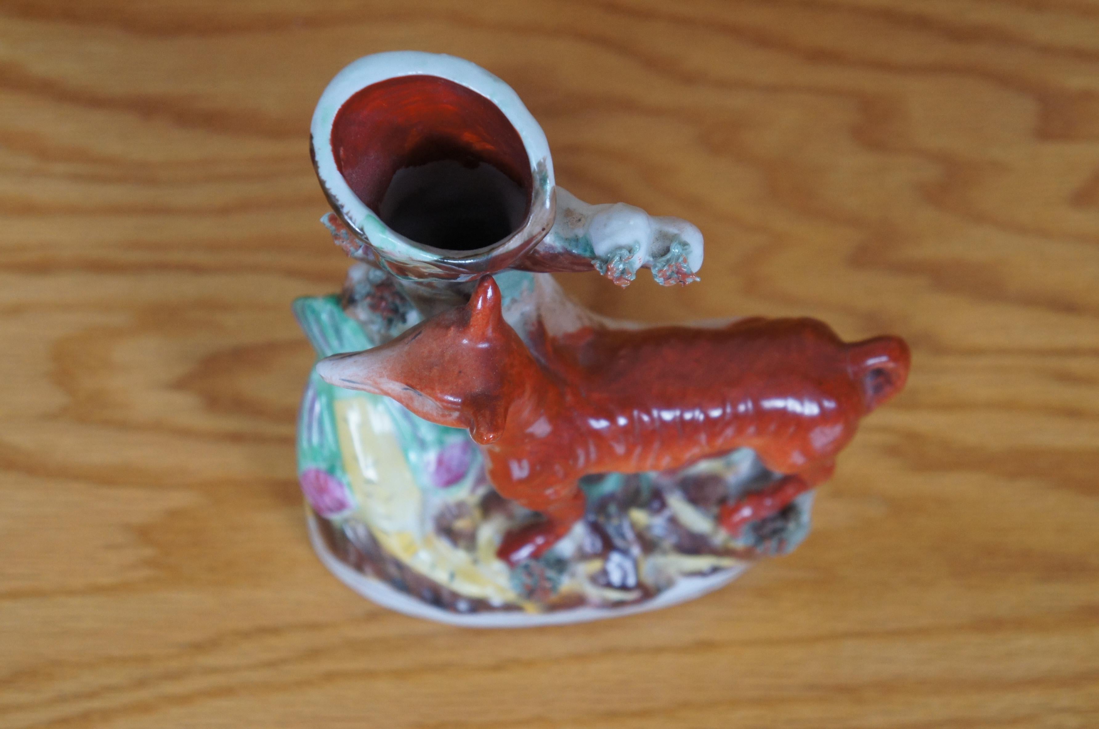 Antique Staffordshire Porcelain Fox Pheasant Hunt Pastille Burner Spill Vase 8
