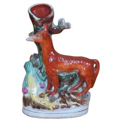 Antique Staffordshire Porcelain Fox Pheasant Hunt Pastille Burner Spill Vase 8"