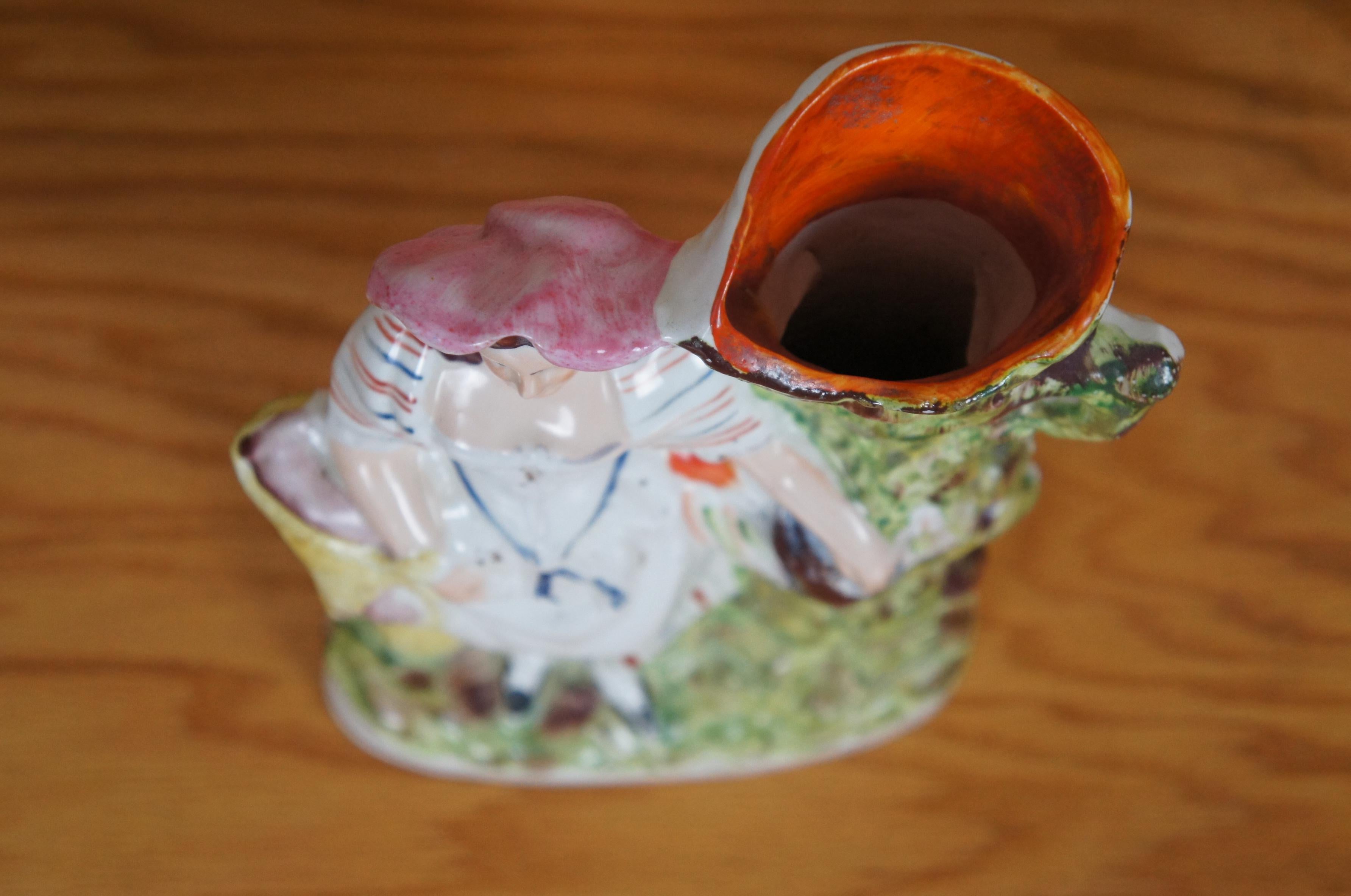 Antico vaso in porcellana dello Staffordshire con fagiano e coniglio da rovesciare 11