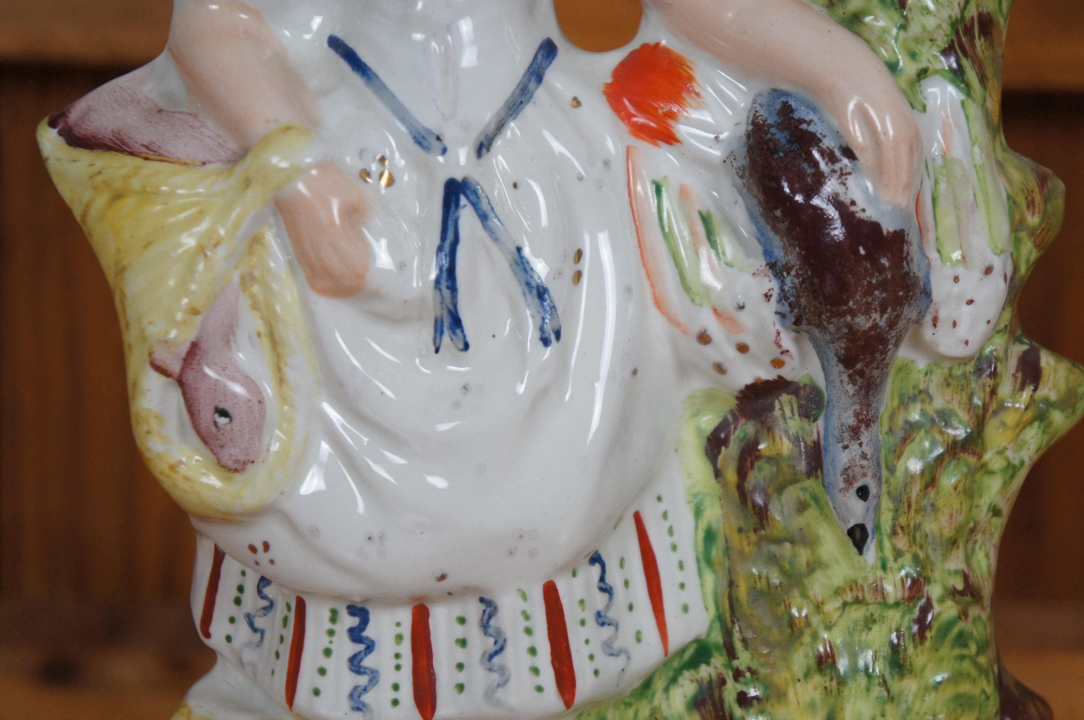 Antico vaso in porcellana dello Staffordshire con fagiano e coniglio da rovesciare 11