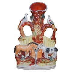 Antique Staffordshire Porcelain Good Companions Tree of Life Spill Vase 11"