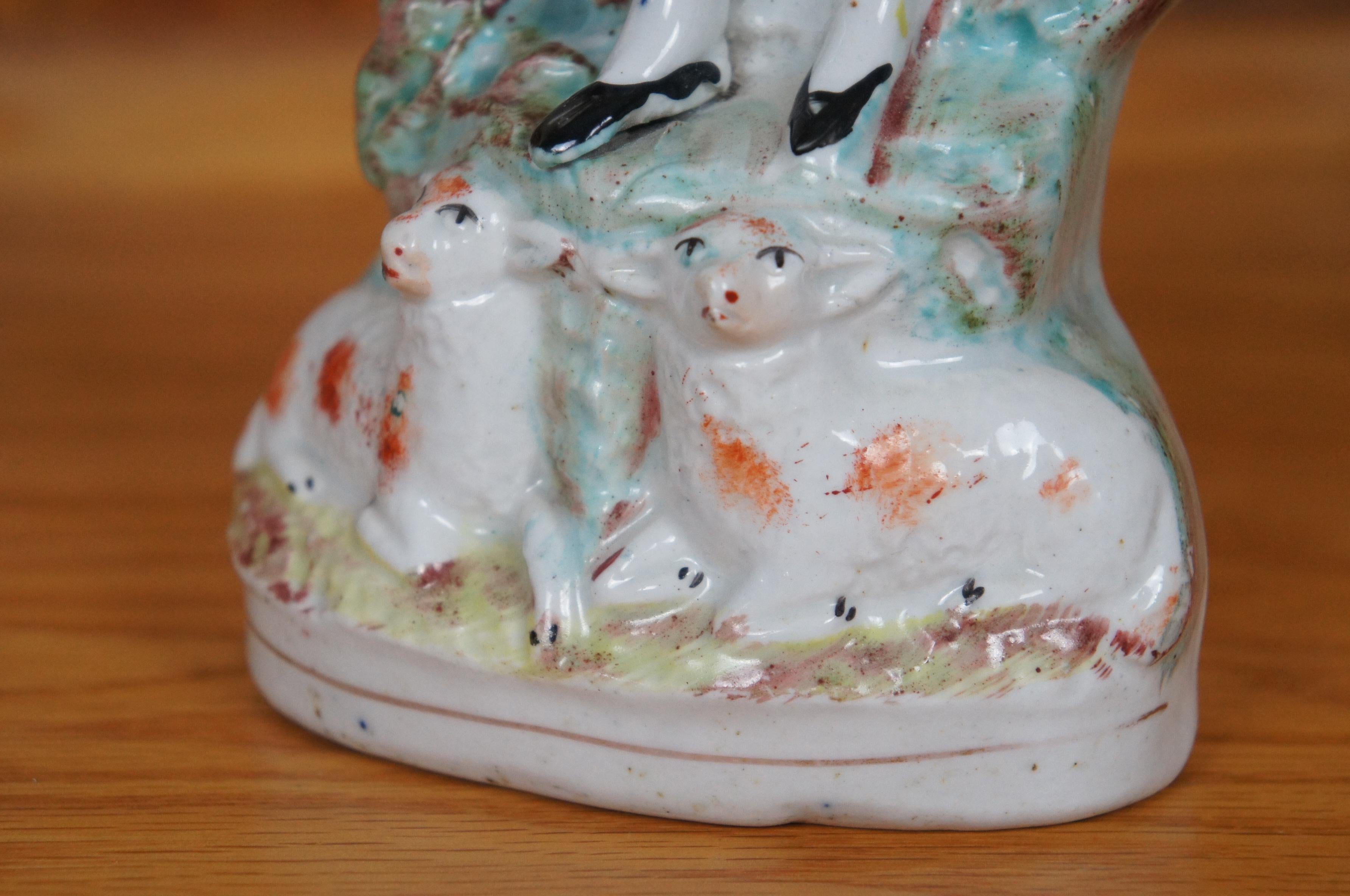 Antique Staffordshire Porcelain Highlander Shepherdess & Sheep Figurine 11