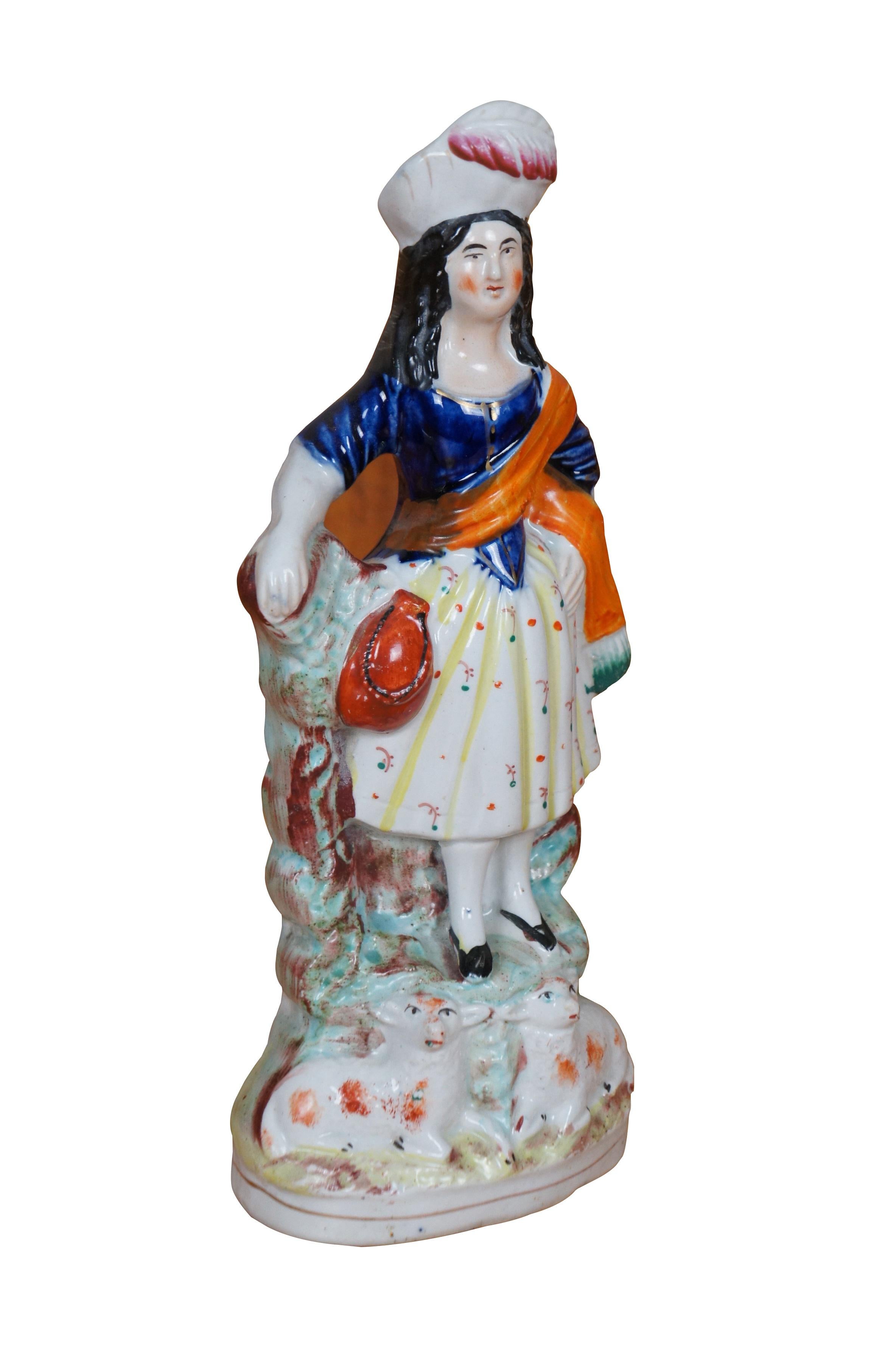Victorian Antique Staffordshire Porcelain Highlander Shepherdess & Sheep Figurine 11