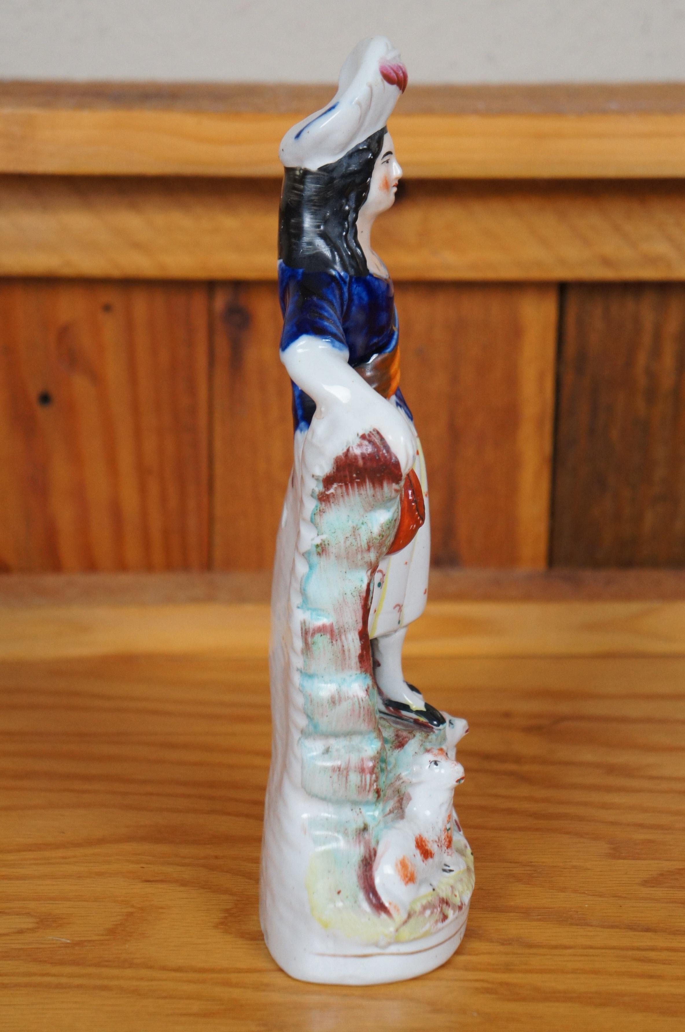 19th Century Antique Staffordshire Porcelain Highlander Shepherdess & Sheep Figurine 11