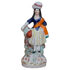 Antique Staffordshire Porcelain Highlander Shepherdess & Sheep Figurine 11"