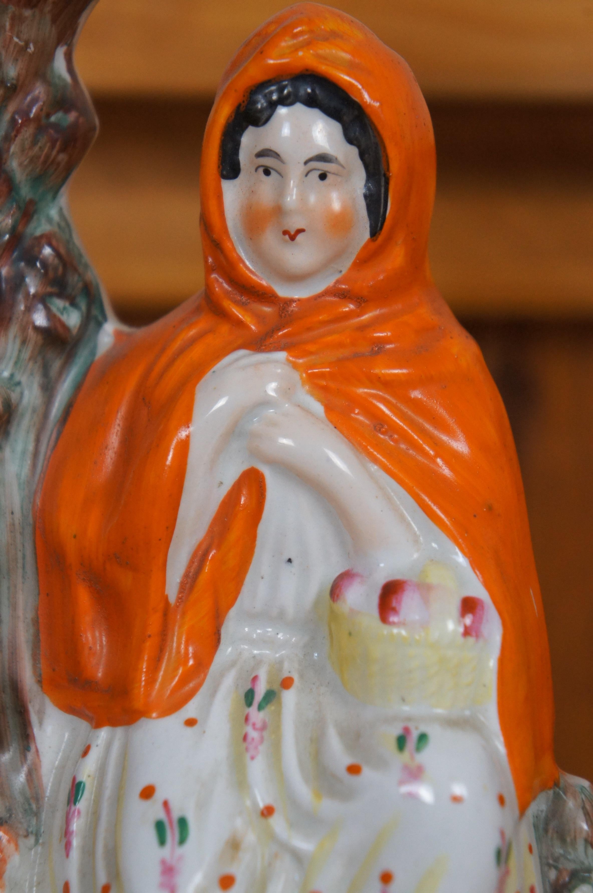 Antique Staffordshire Porcelain Little Red Riding Hood Wolf Spill Vase 11