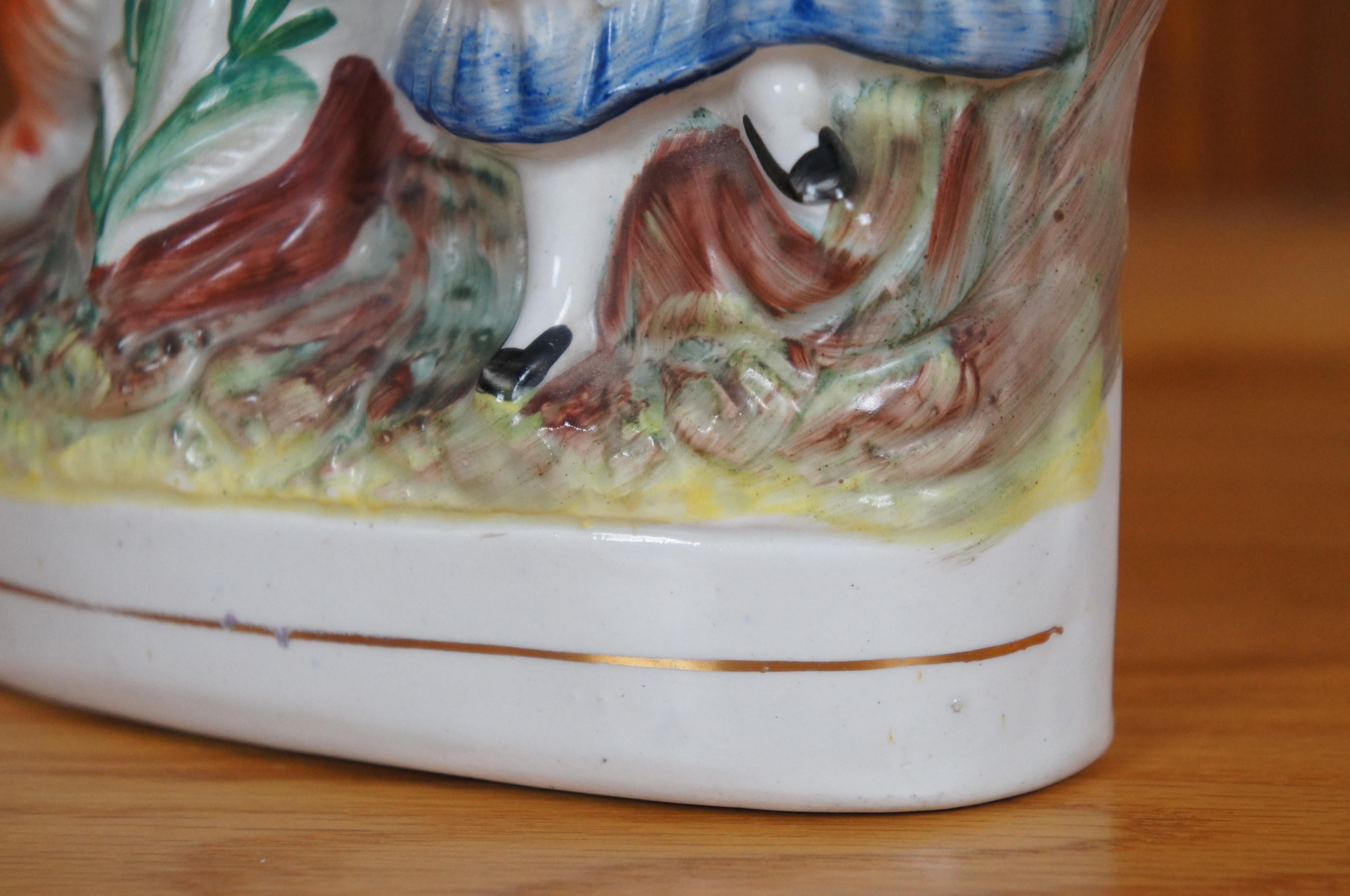 Antique Staffordshire Porcelain Little Red Riding Hood Wolf Spill Vase 11