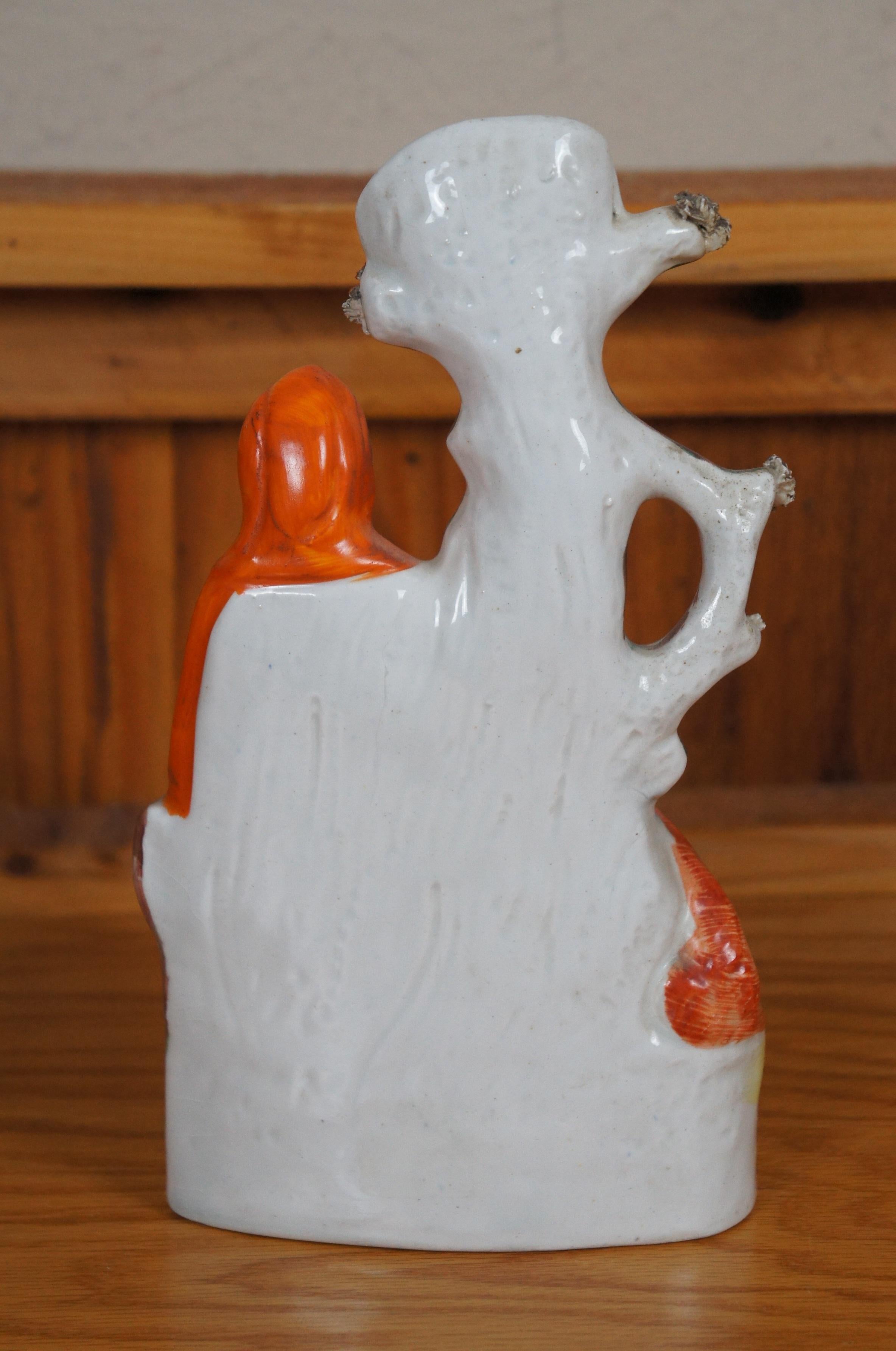 Antique Staffordshire Porcelain Little Red Riding Hood Wolf Spill Vase 11