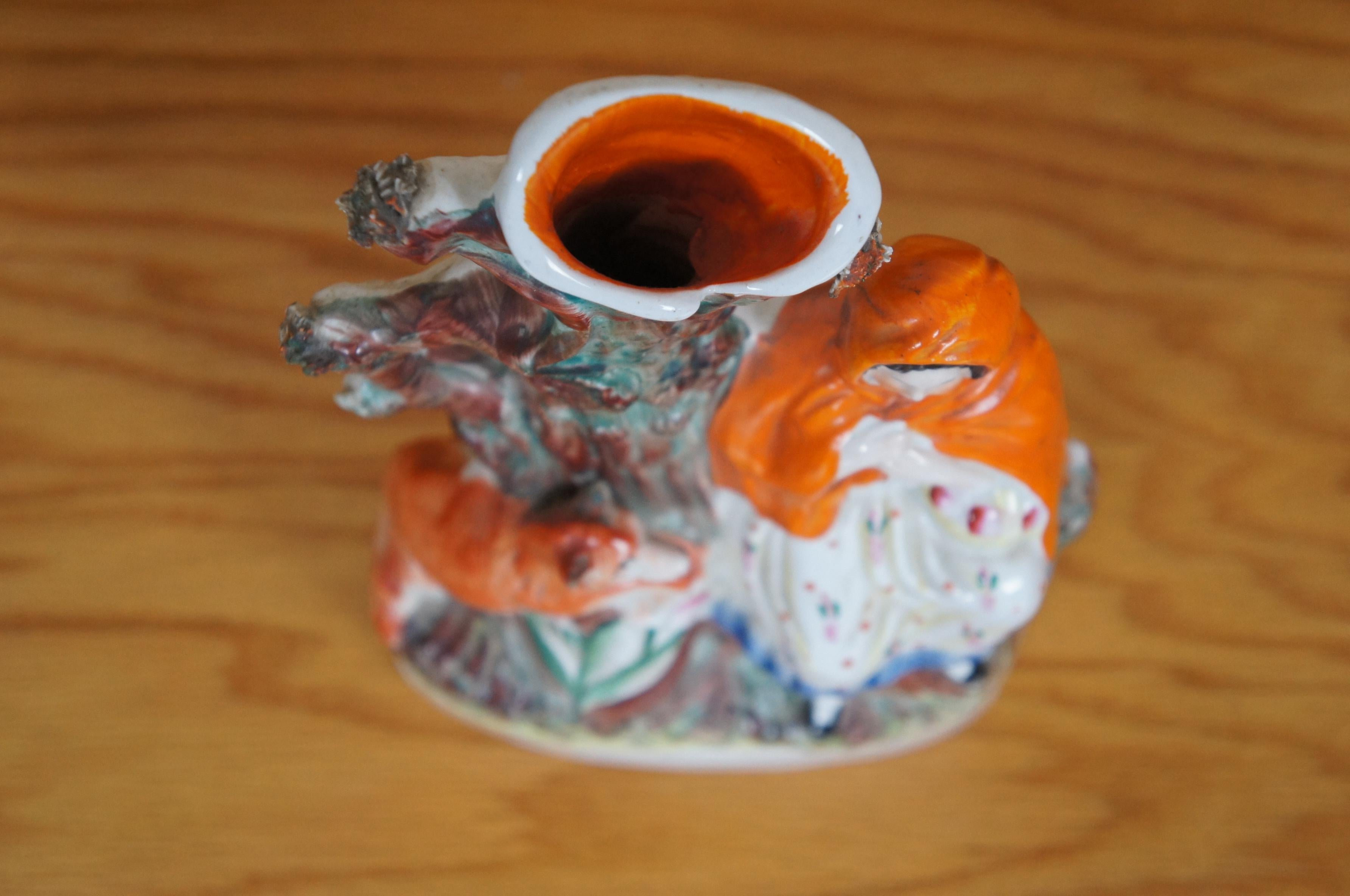 Antique Staffordshire Porcelain Little Red Riding Hood Wolf Spill Vase 11