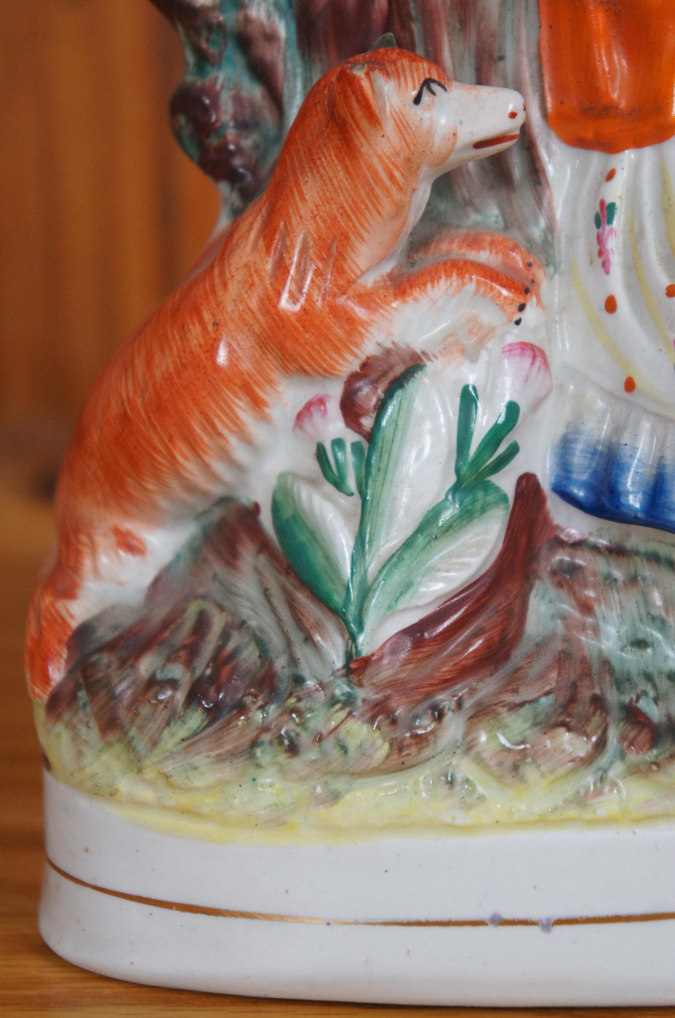 Antique Staffordshire Porcelain Little Red Riding Hood Wolf Spill Vase 11