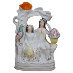 Antique Staffordshire Porcelain Lovers Tree Seated Couple Spill Vase 11"